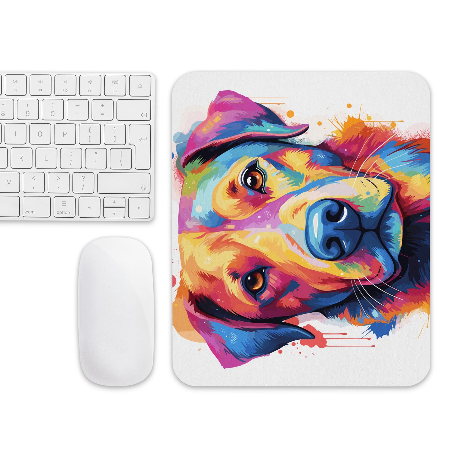 Rainbow Paint Dog Mouse Pad