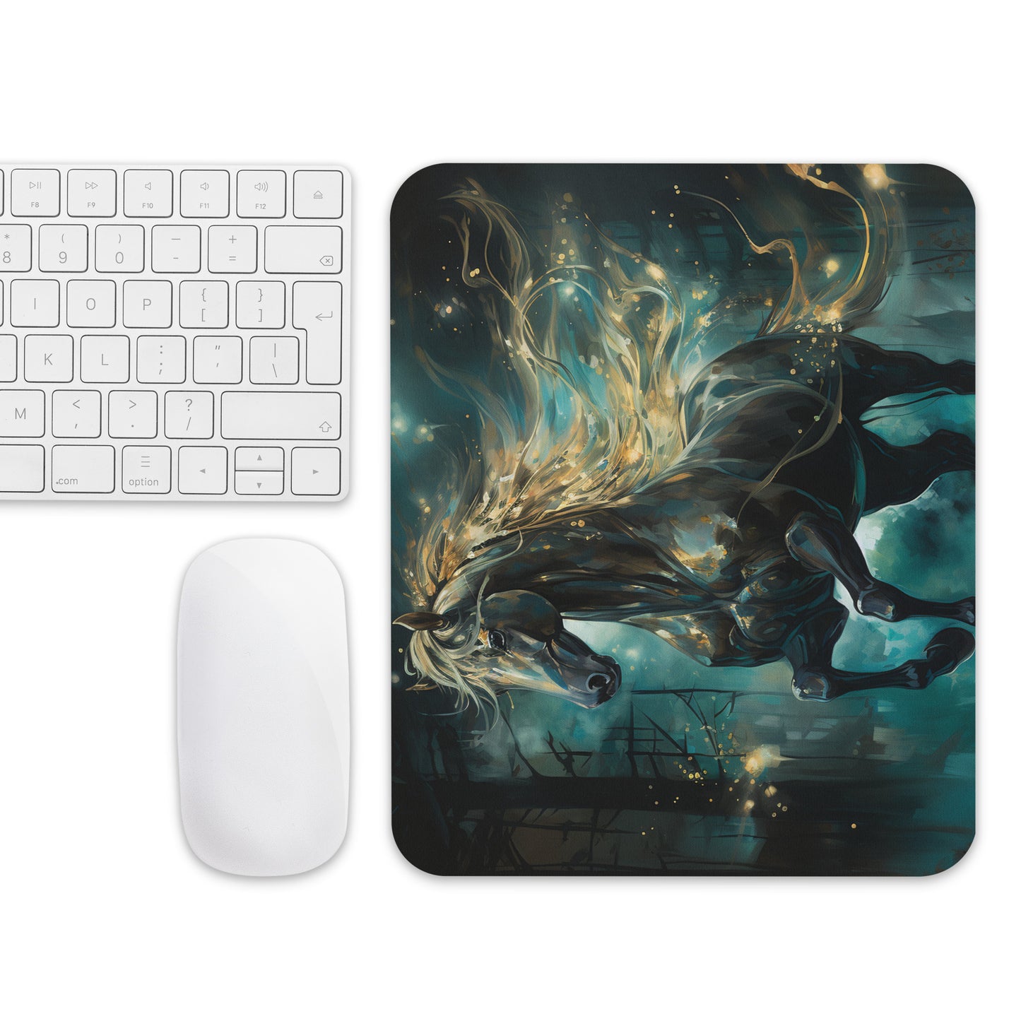 Dark Turquoise Horse Mouse Pad