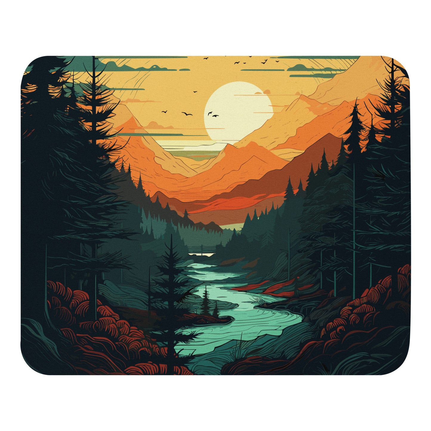 Forest River Sunset Mouse Pad