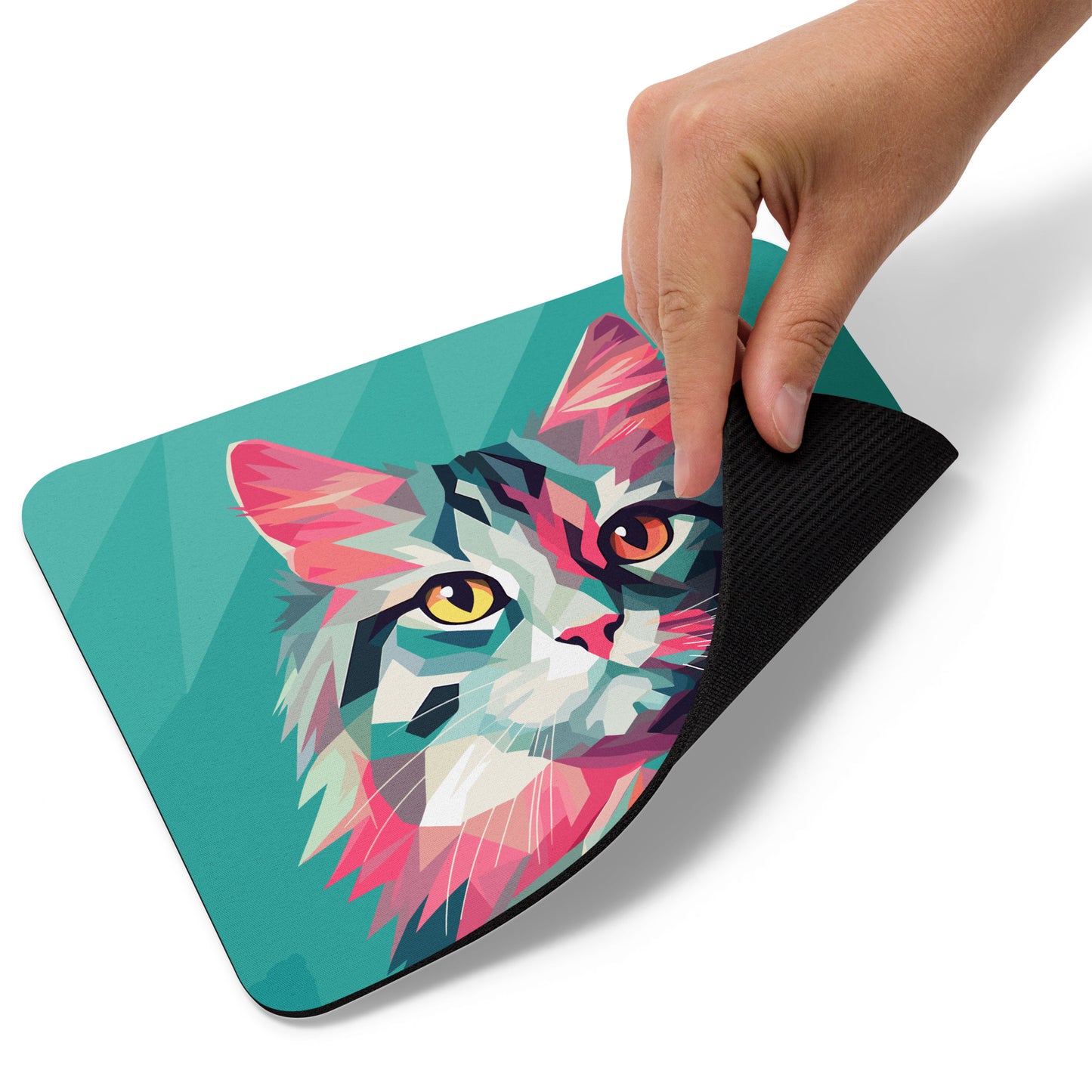 Green and Pink Cat Mouse Pad