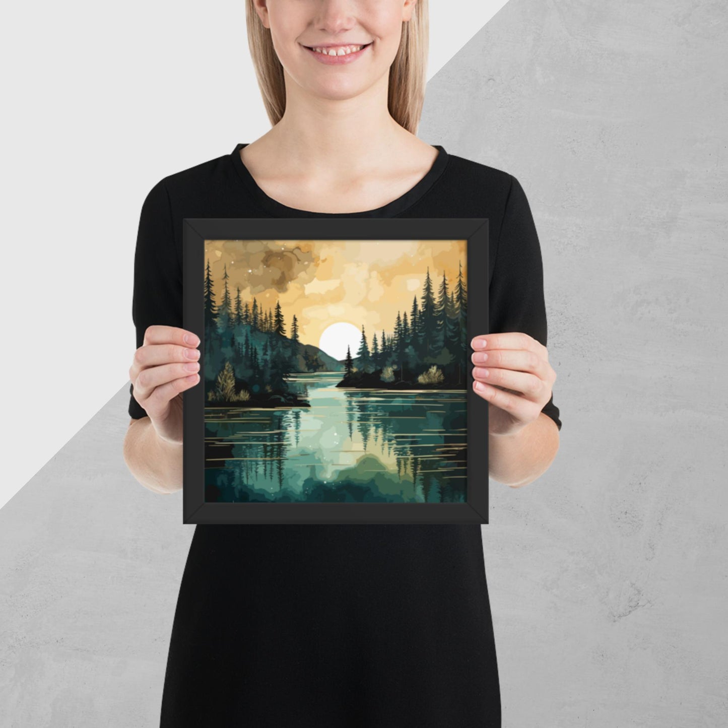 Forest Lake Sunset Framed Poster