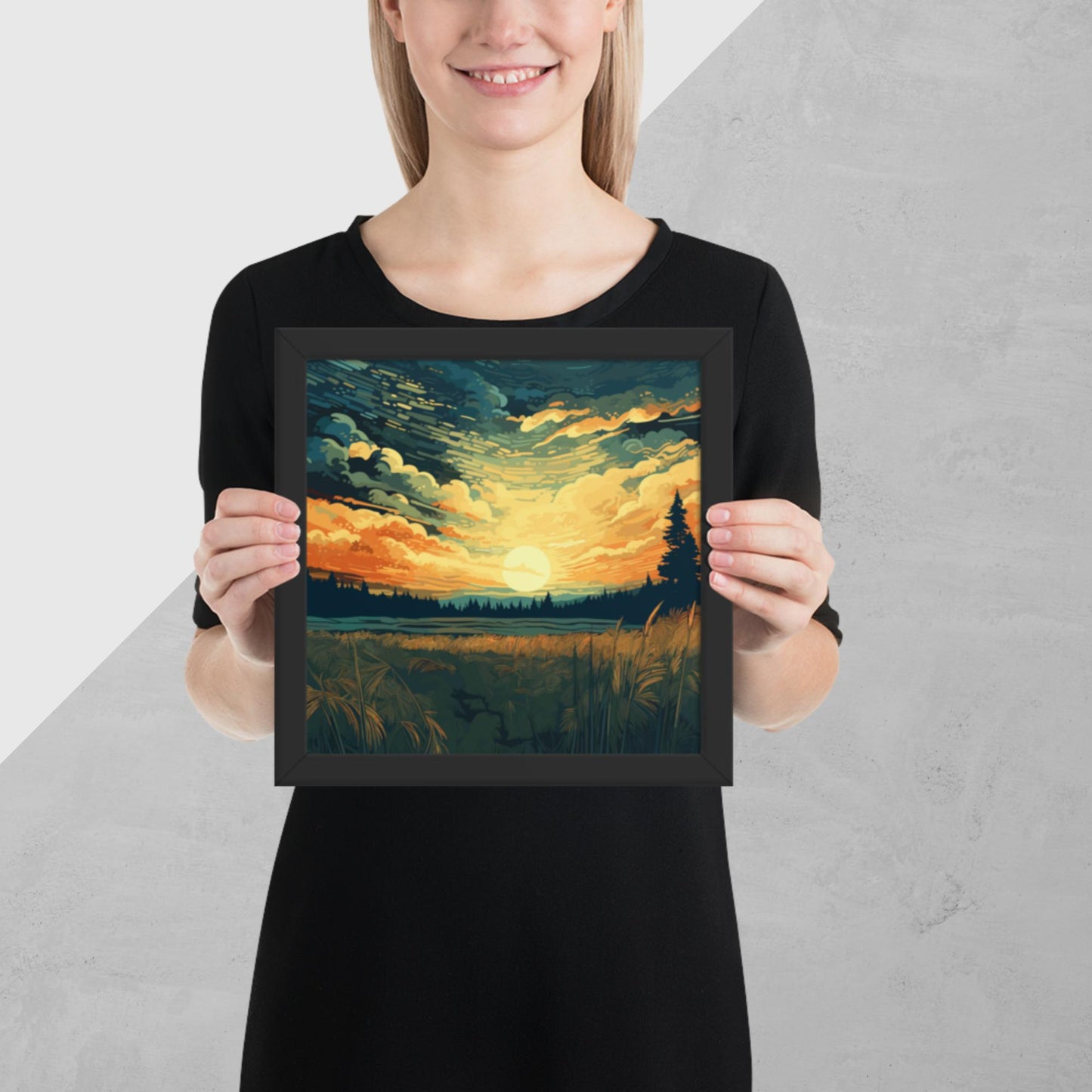 Crop Field Sunset Framed Poster