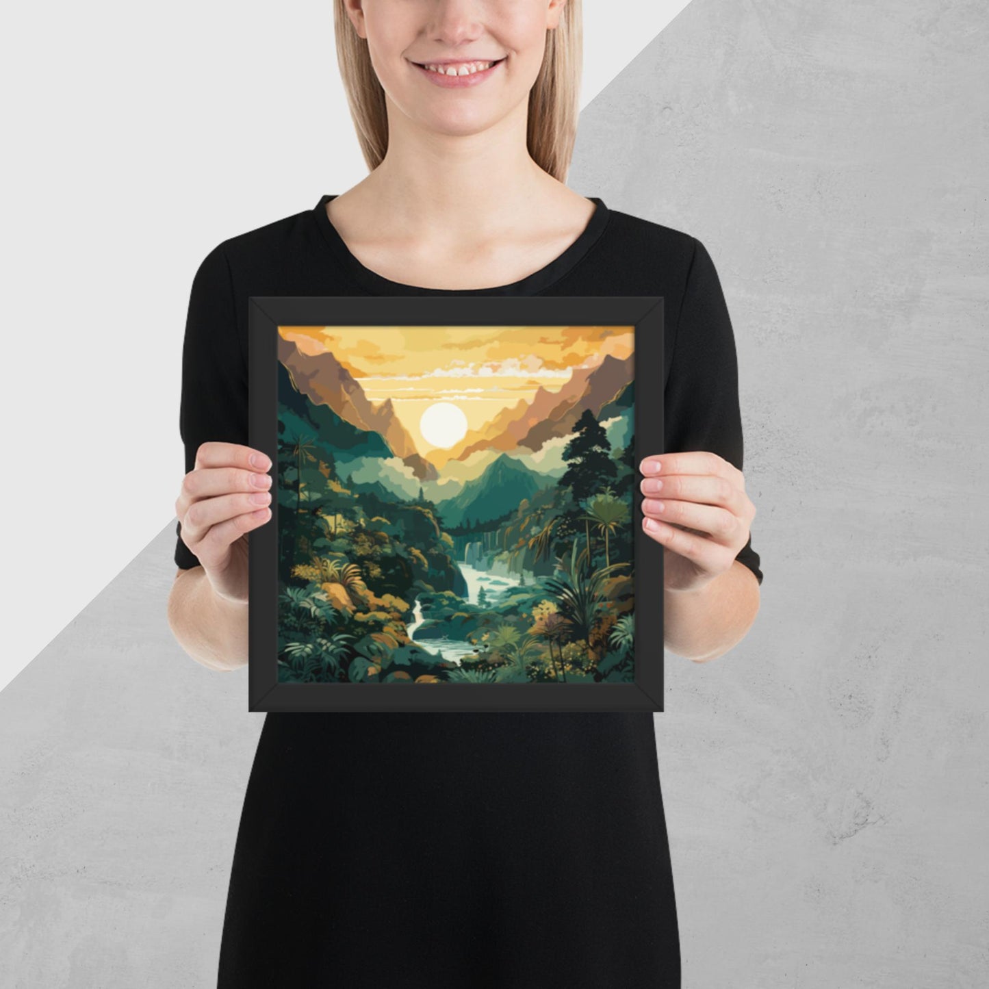 Mountainous Rainforest River Framed Poster
