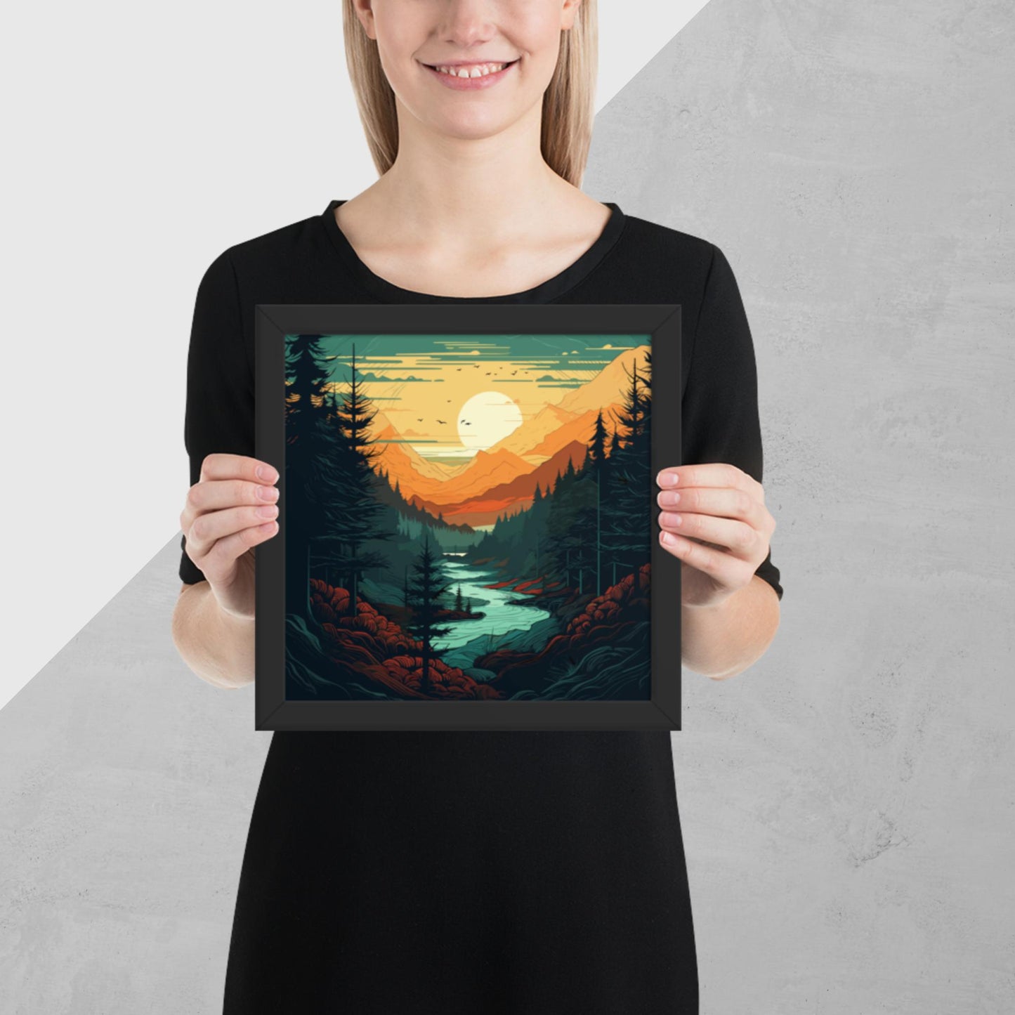 Forest River Sunset Framed Poster