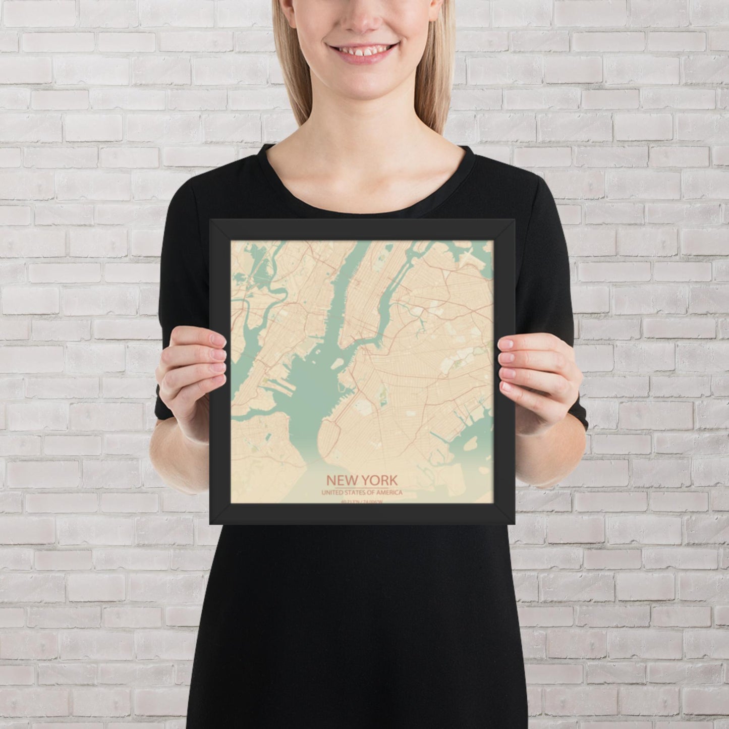 New York Vintage Style Framed Map
