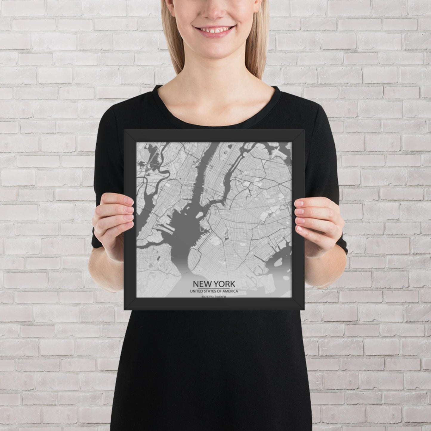 New York Light Grey Framed Map