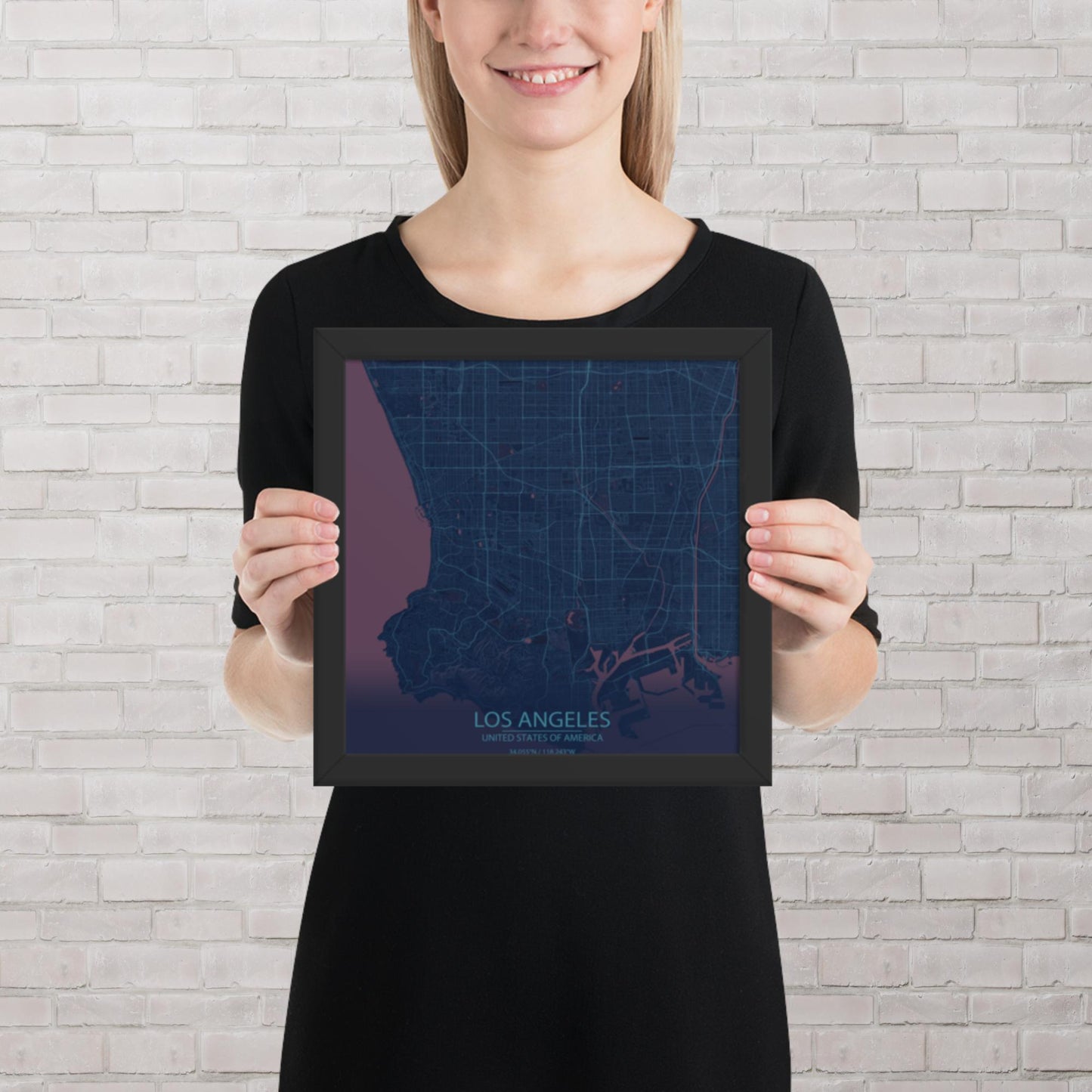 Los Angeles Blue and Purple Framed Map