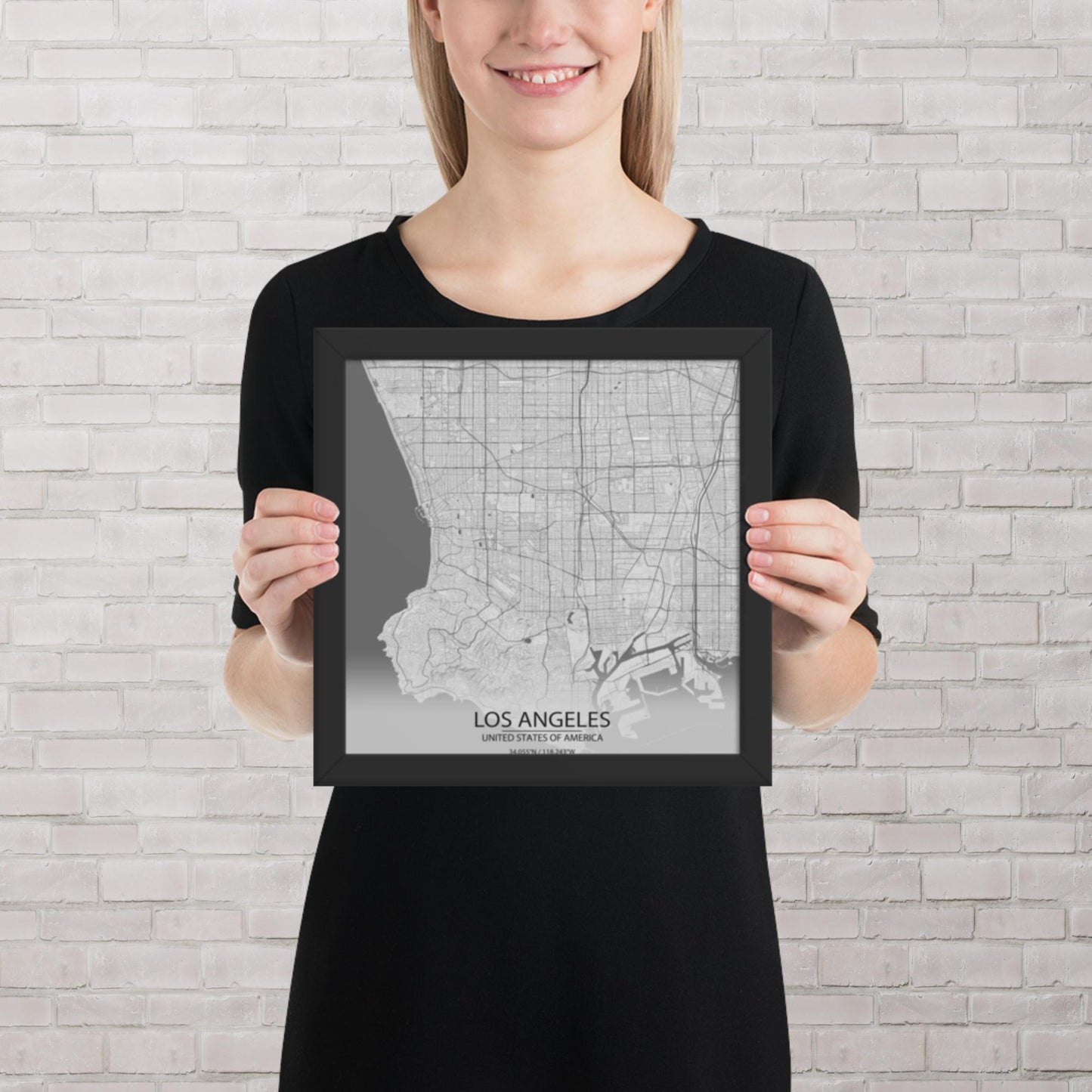 Los Angeles Light Grey Framed Map