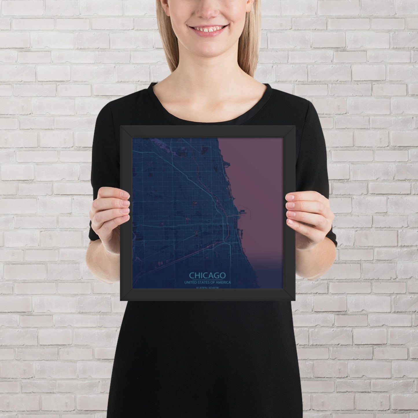 Chicago Blue and Purple Framed Map