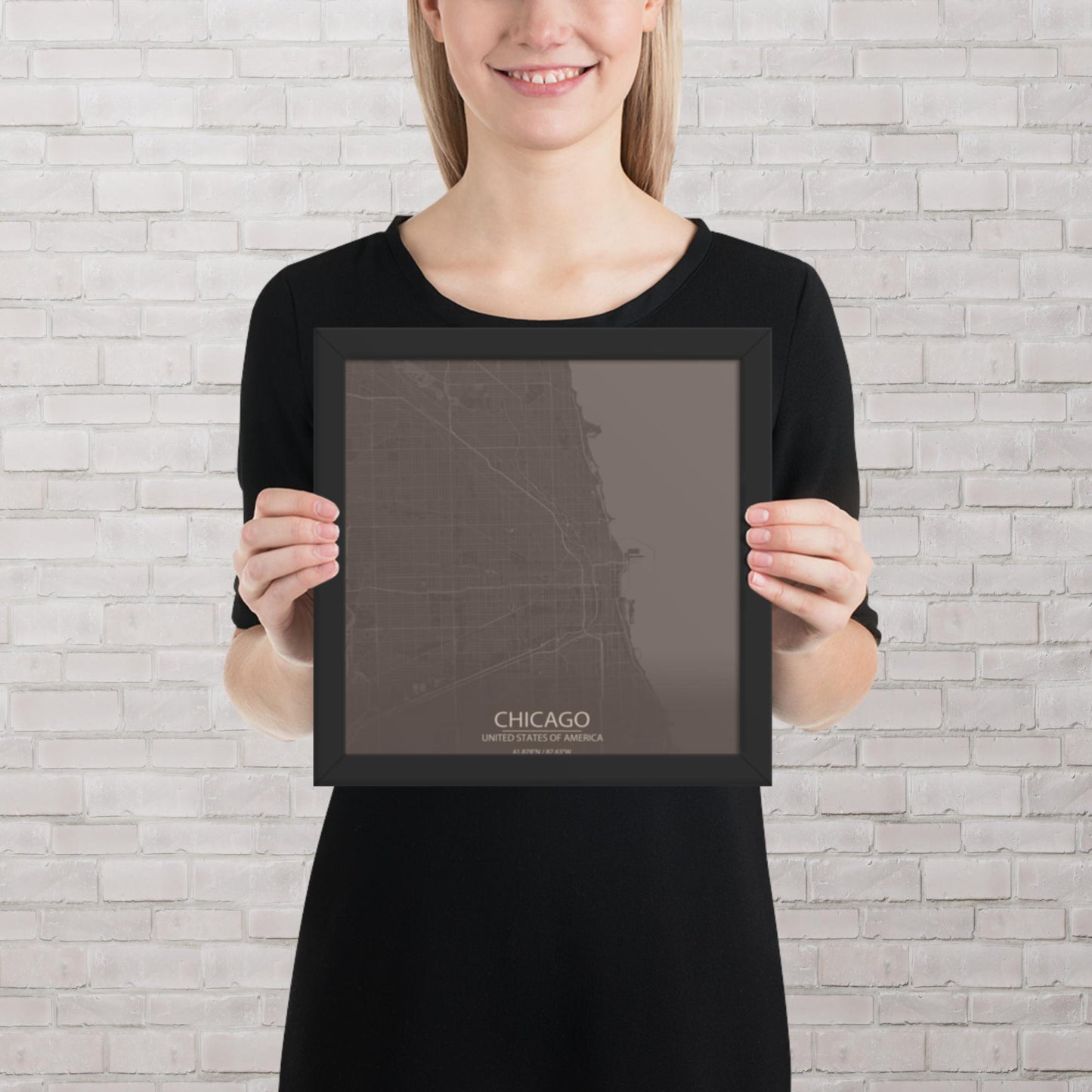 Chicago Brown and Grey Framed Map