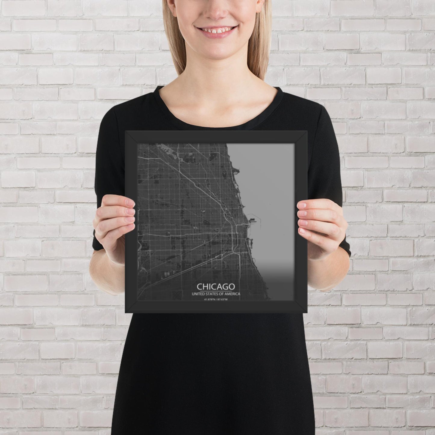 Chicago Dark Grey Framed Map