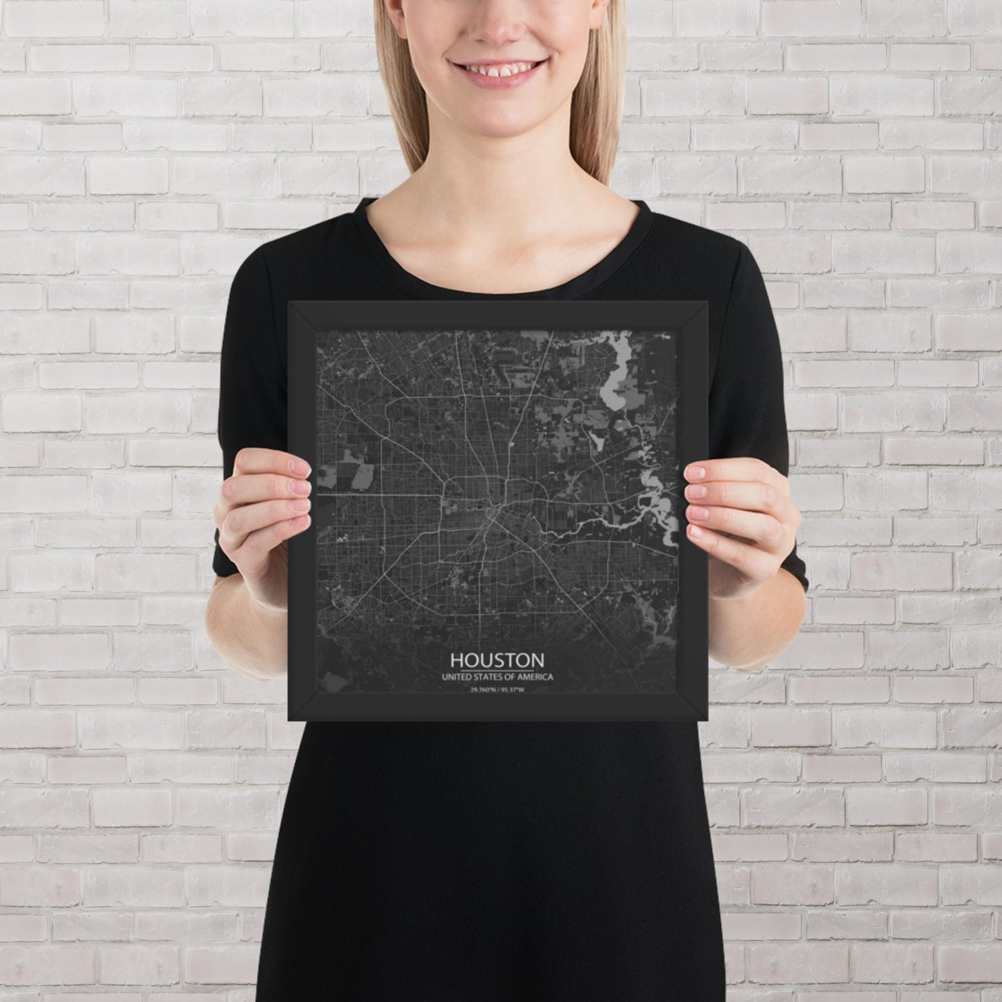Houston Dark Grey Framed Map