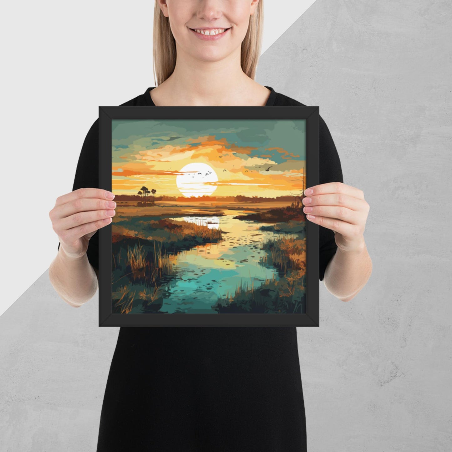Marshland Sunset Framed Poster