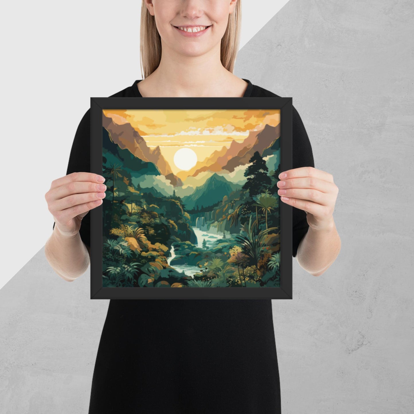 Mountainous Rainforest River Framed Poster