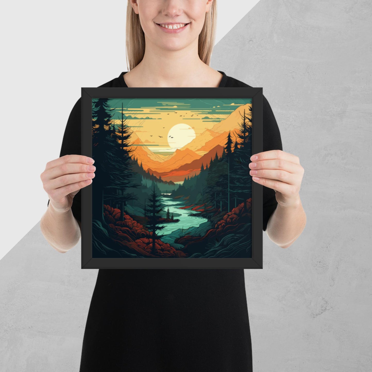 Forest River Sunset Framed Poster