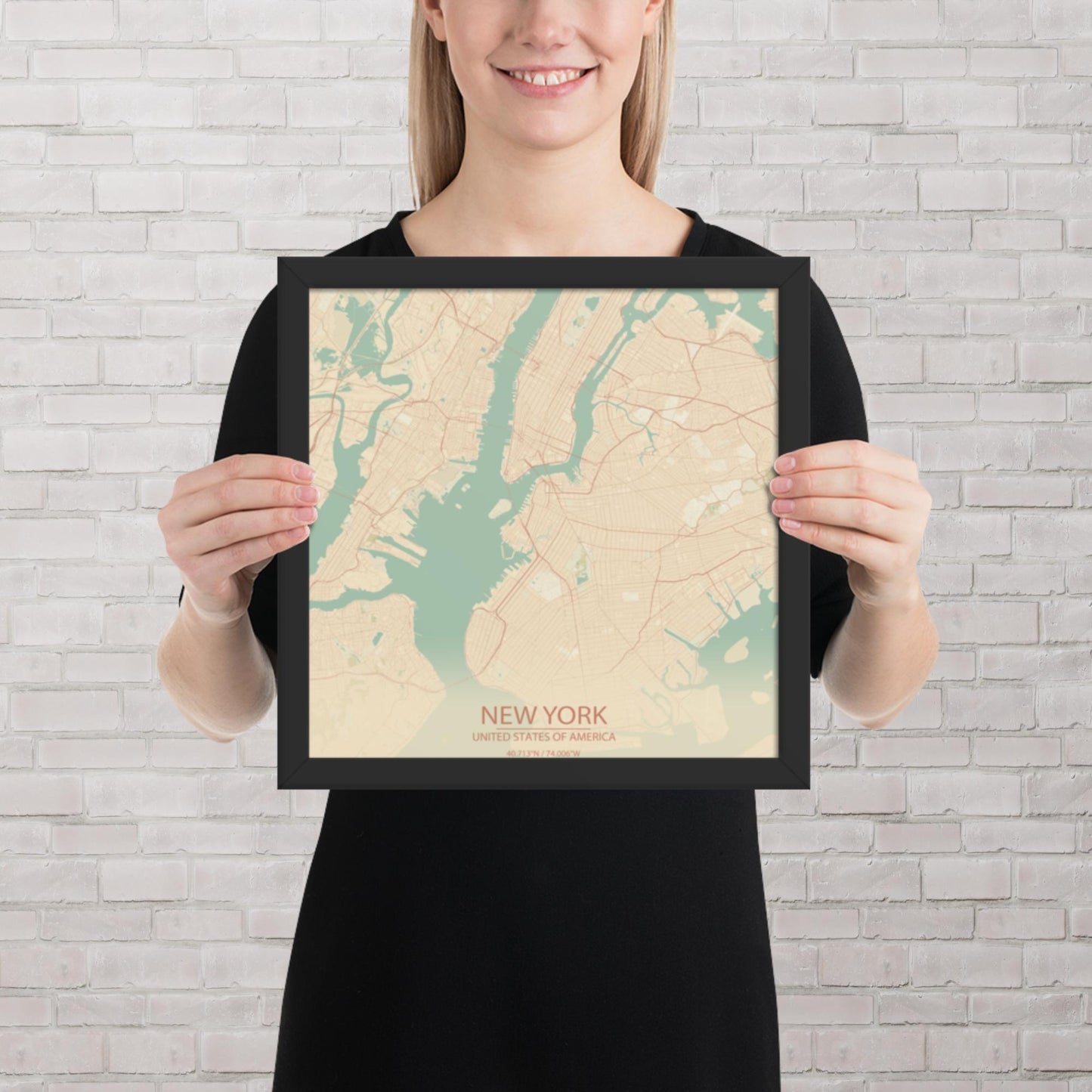 New York Vintage Style Framed Map