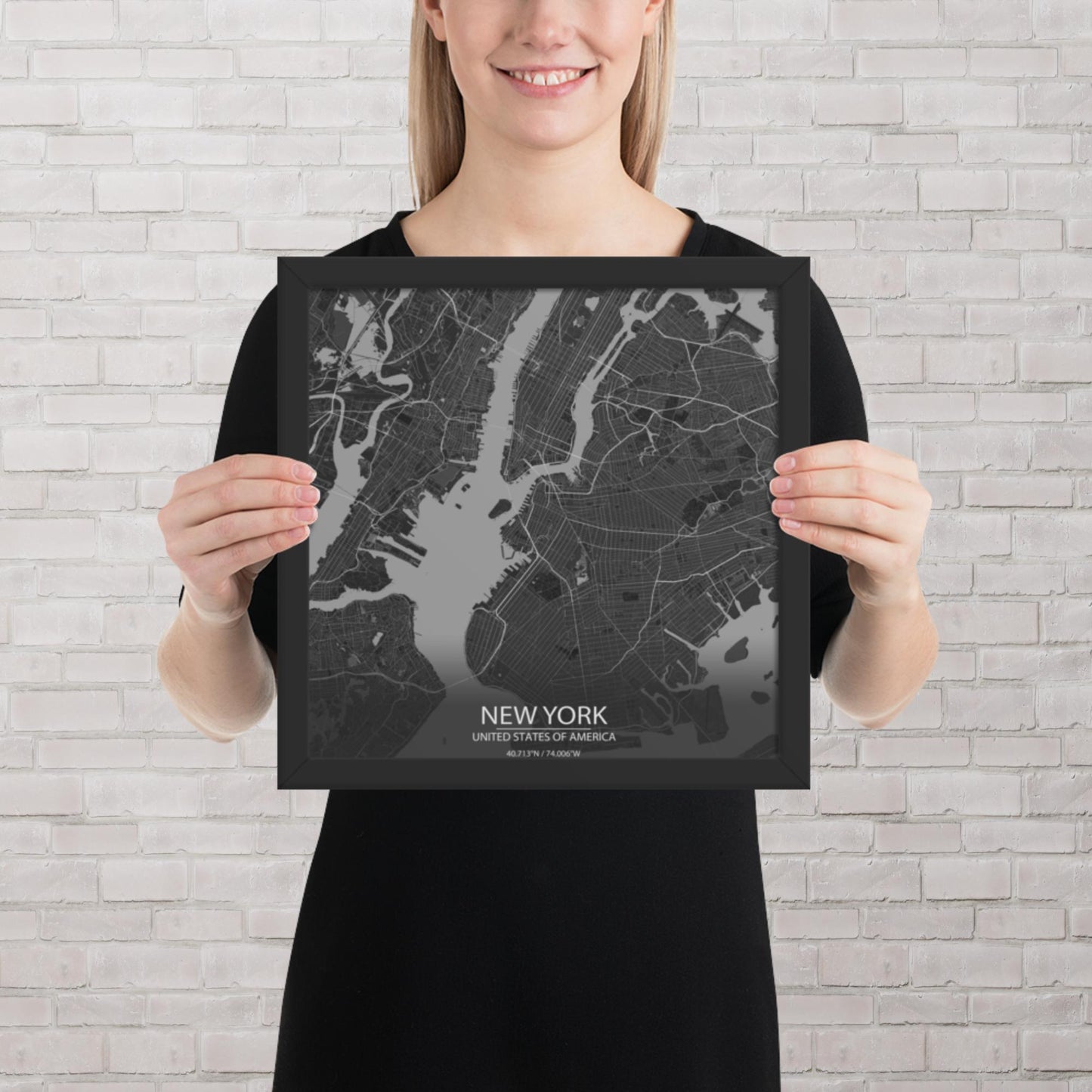 New York Dark Grey Framed Map