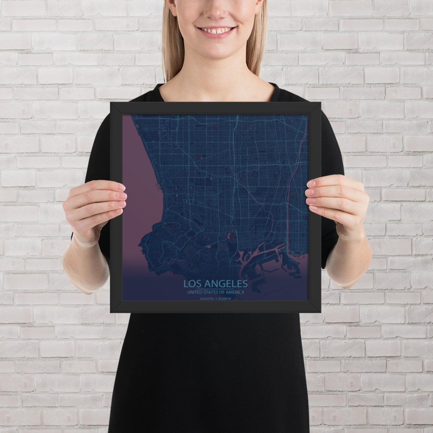 Los Angeles Blue and Purple Framed Map