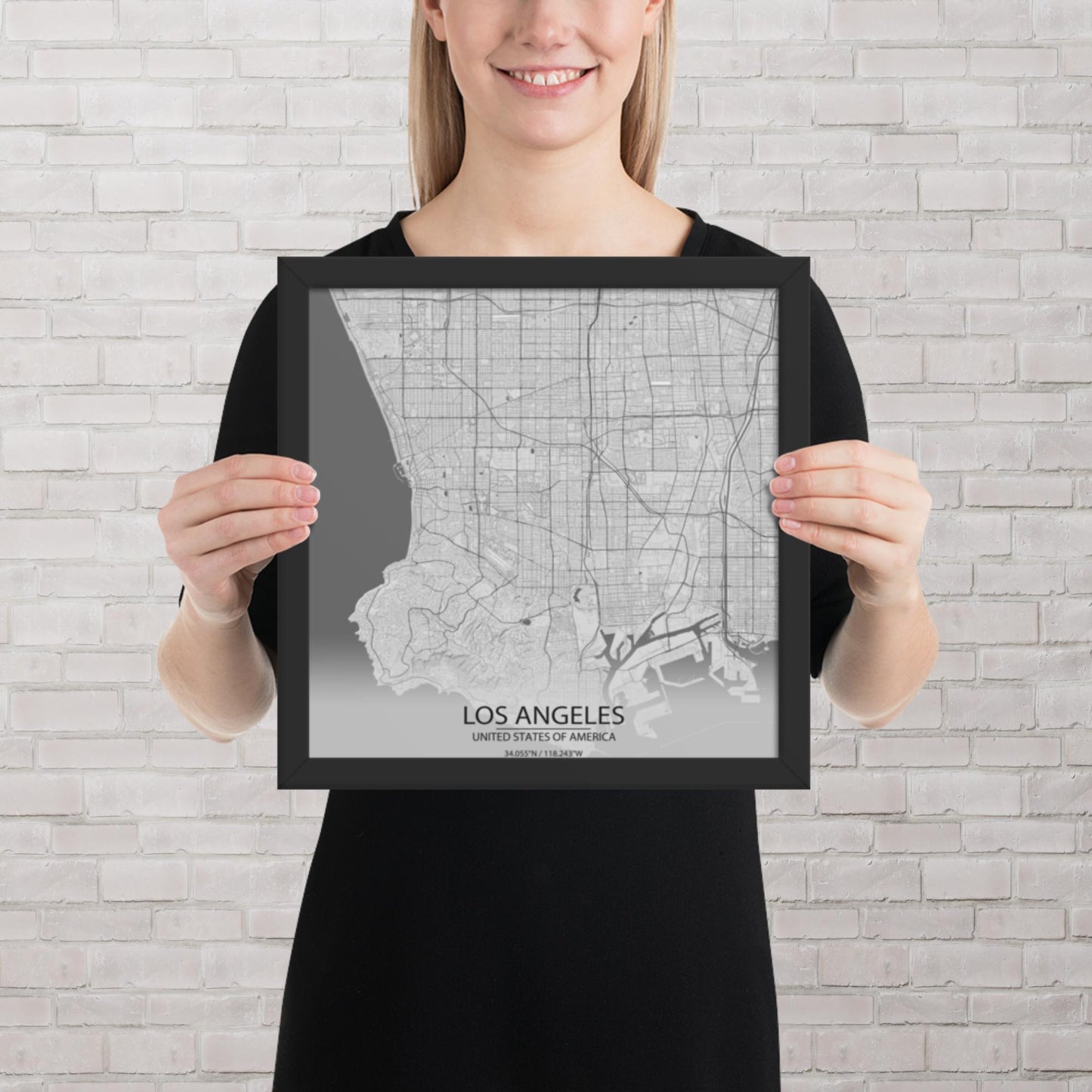 Los Angeles Light Grey Framed Map