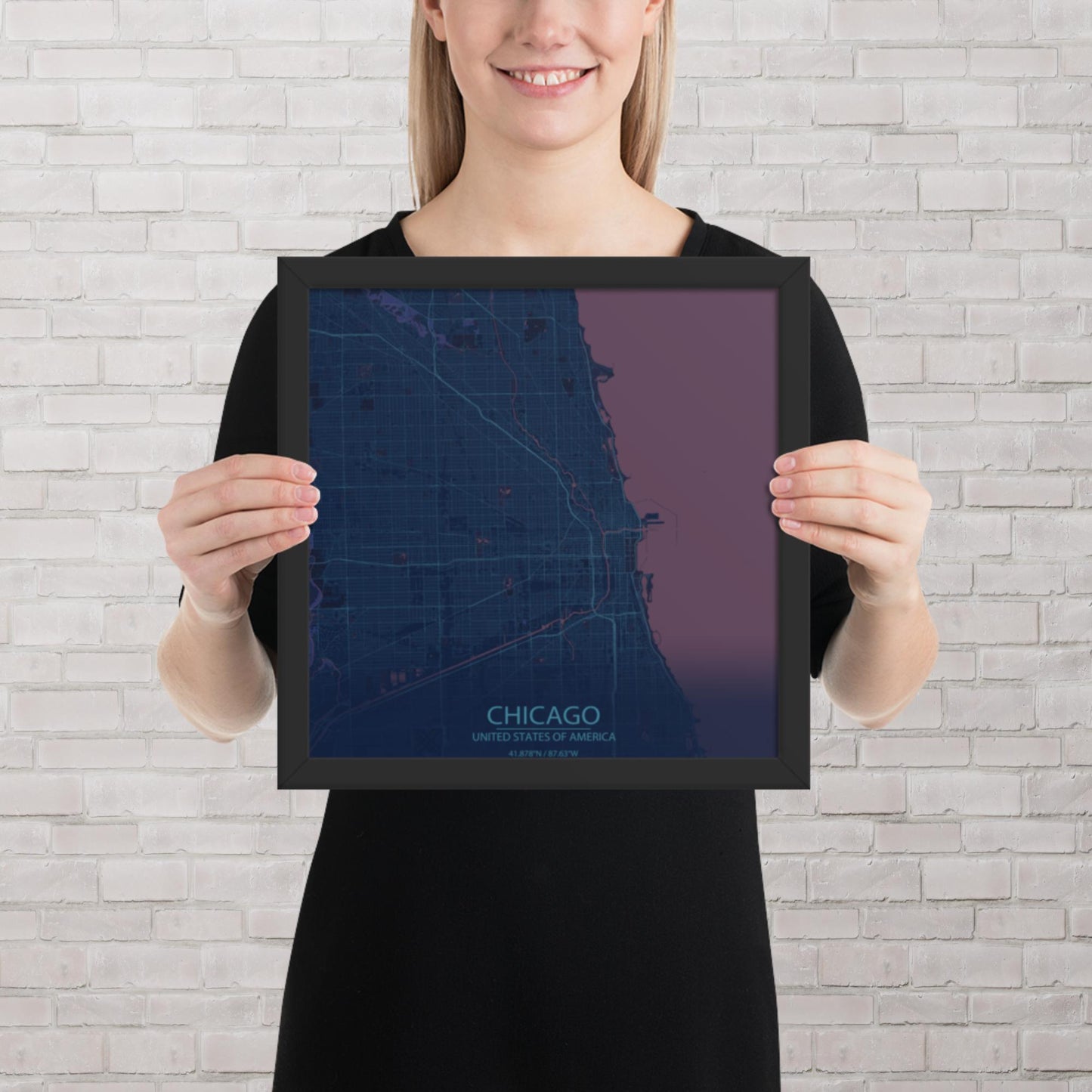 Chicago Blue and Purple Framed Map
