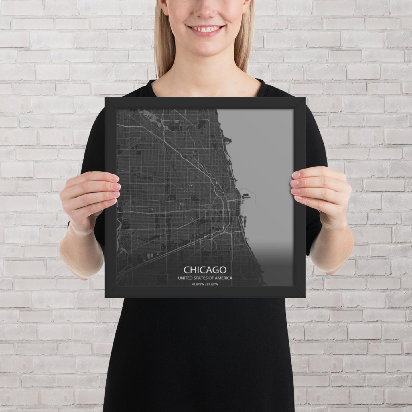 Chicago Dark Grey Framed Map