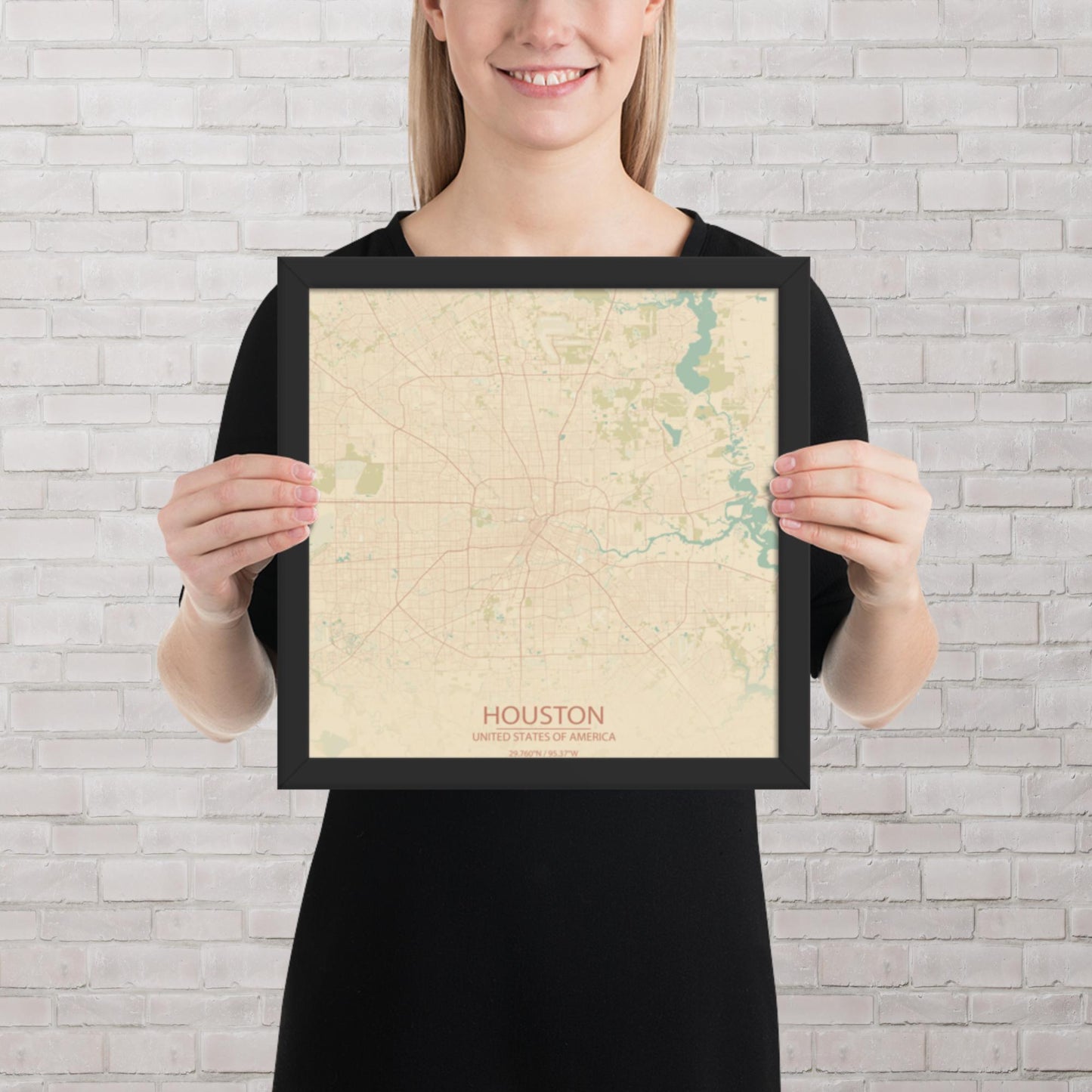 Houston Vintage Style Framed Map