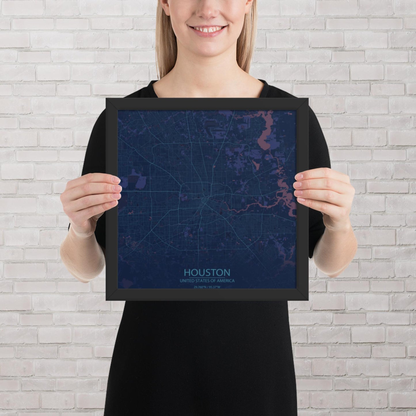 Houston Blue and Purple Framed Map