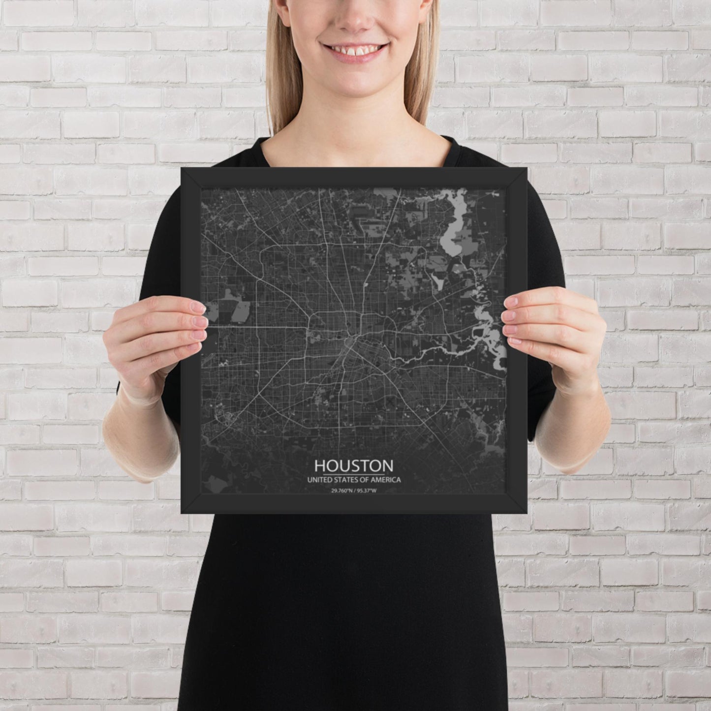 Houston Dark Grey Framed Map