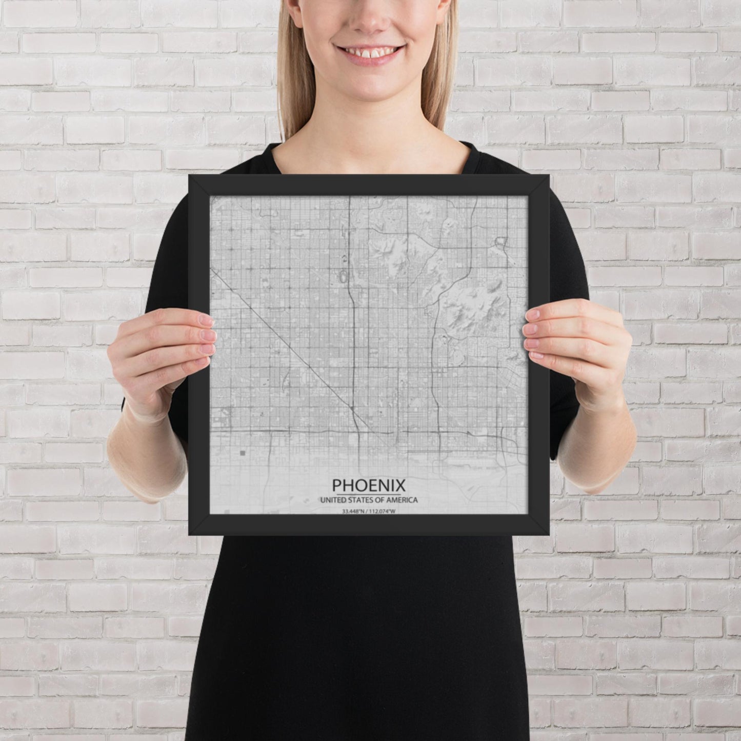 Phoenix Light Grey Framed Map