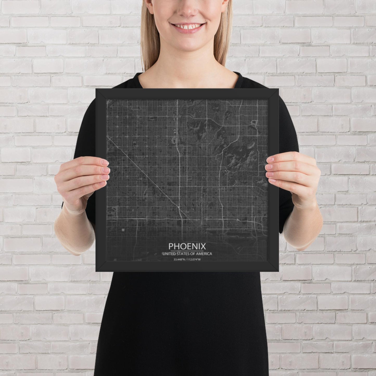 Phoenix Dark Grey Framed Map