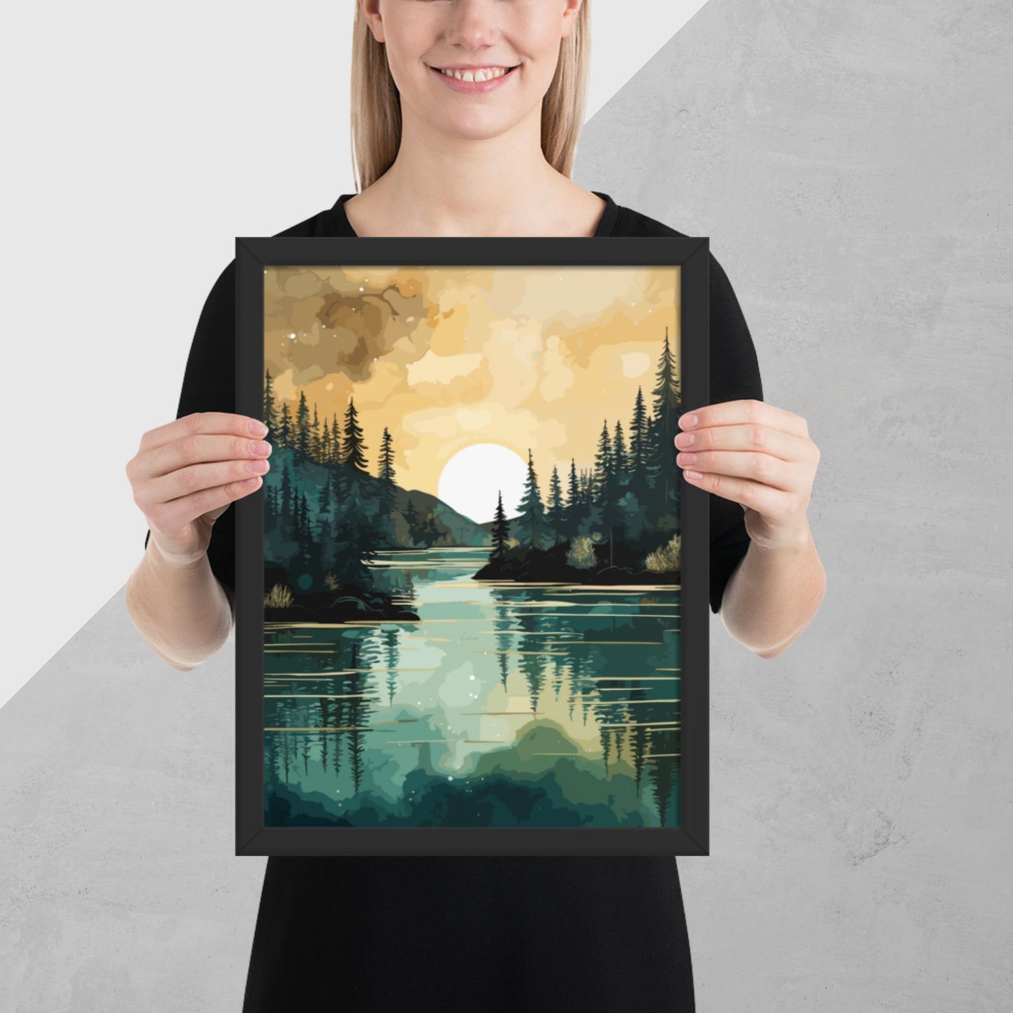 Forest Lake Sunset Framed Poster