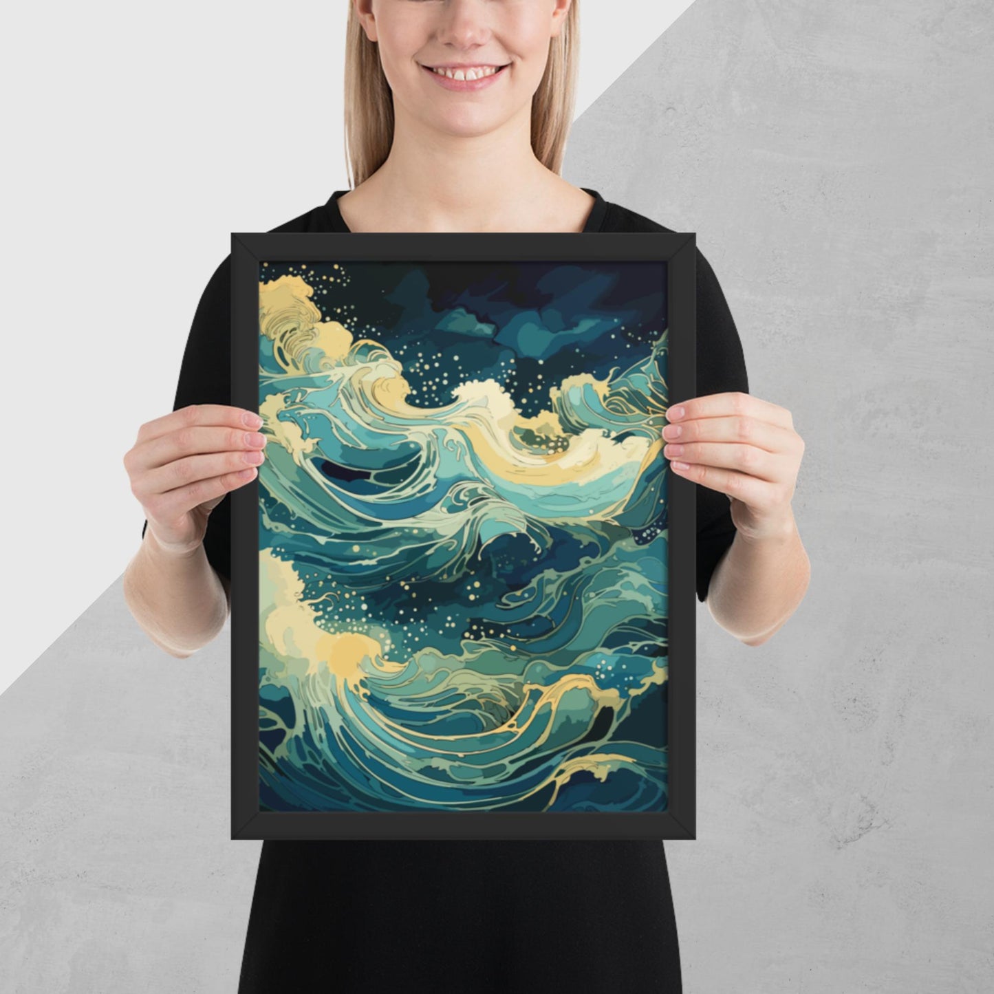 Nighttime Ocean Waves Framed Poster