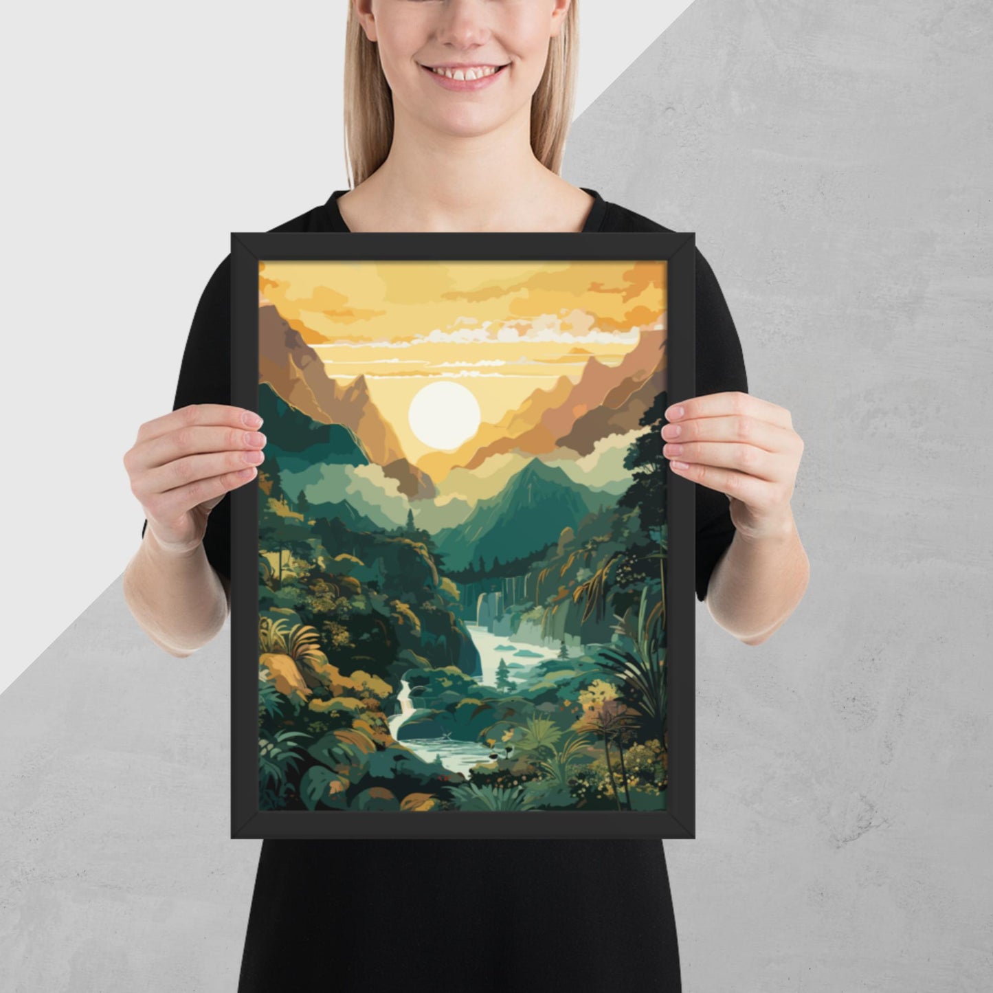 Mountainous Rainforest River Framed Poster