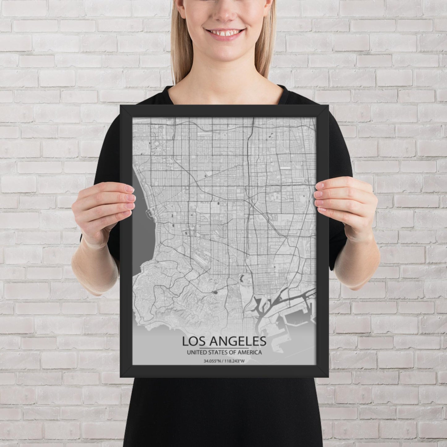 Los Angeles Light Grey Framed Map