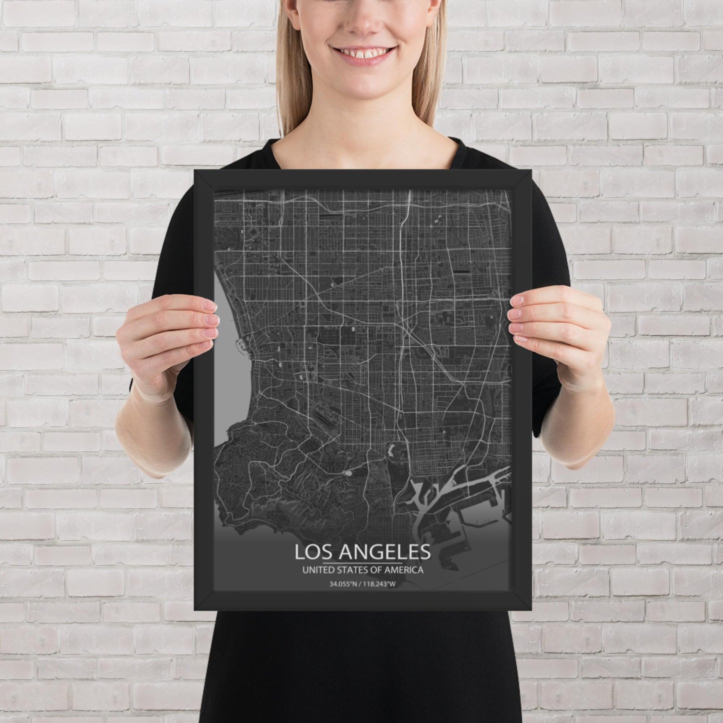 Los Angeles Dark Grey Framed Map