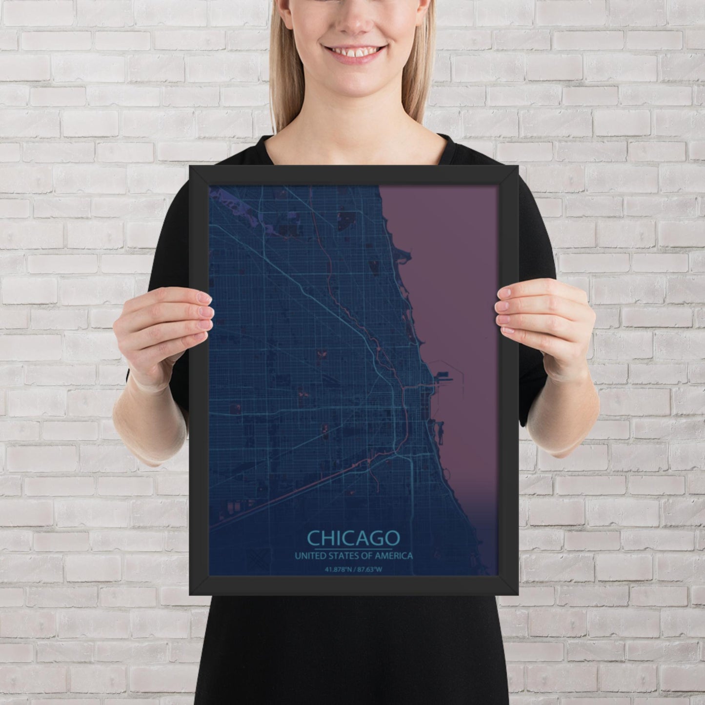 Chicago Blue and Purple Framed Map