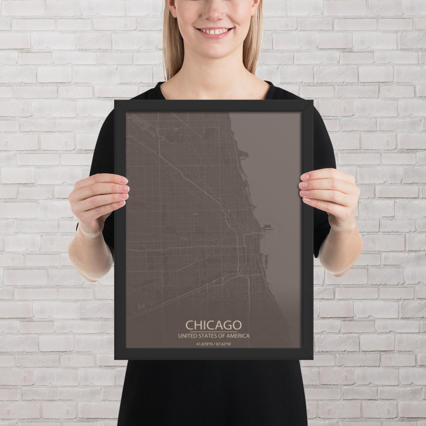 Chicago Brown and Grey Framed Map