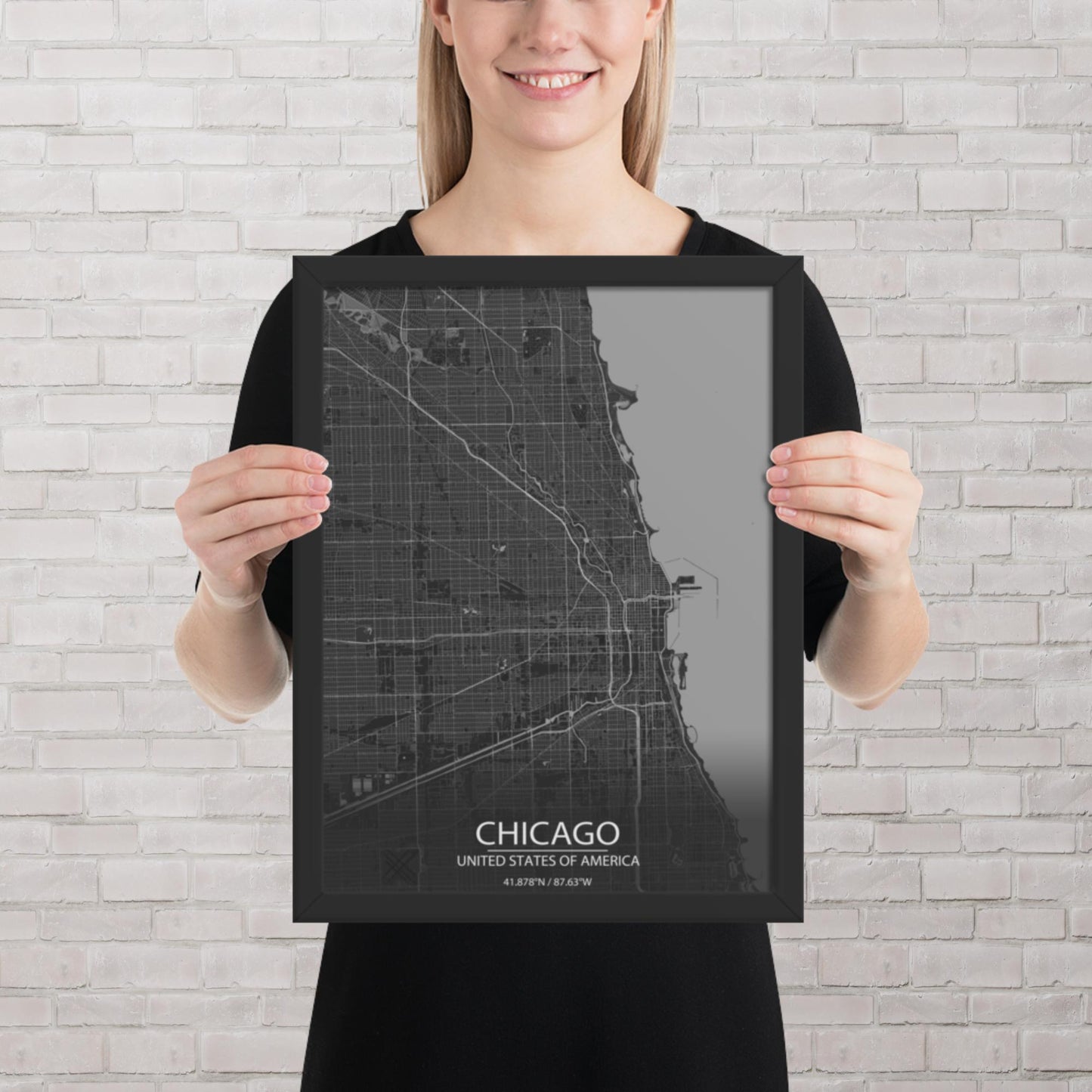 Chicago Dark Grey Framed Map
