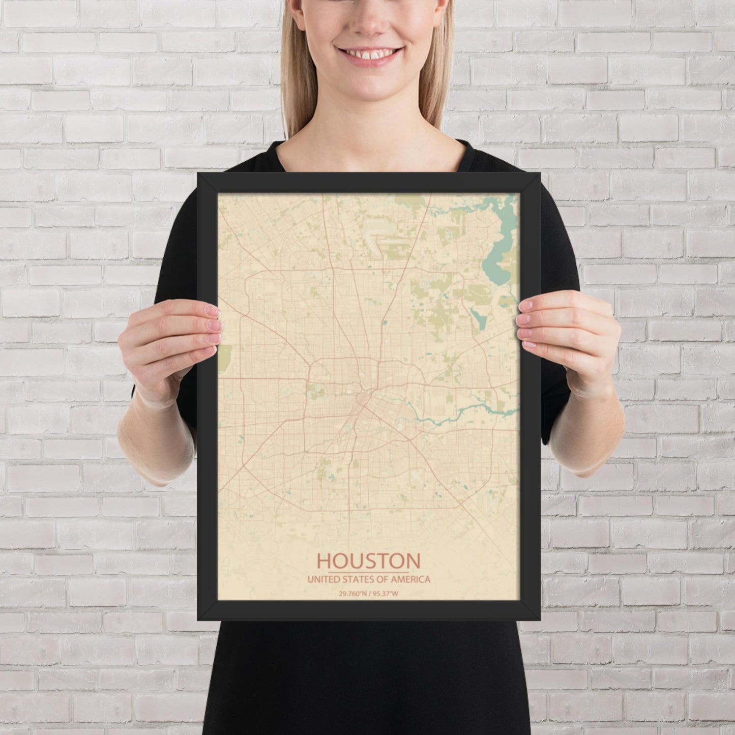 Houston Vintage Style Framed Map