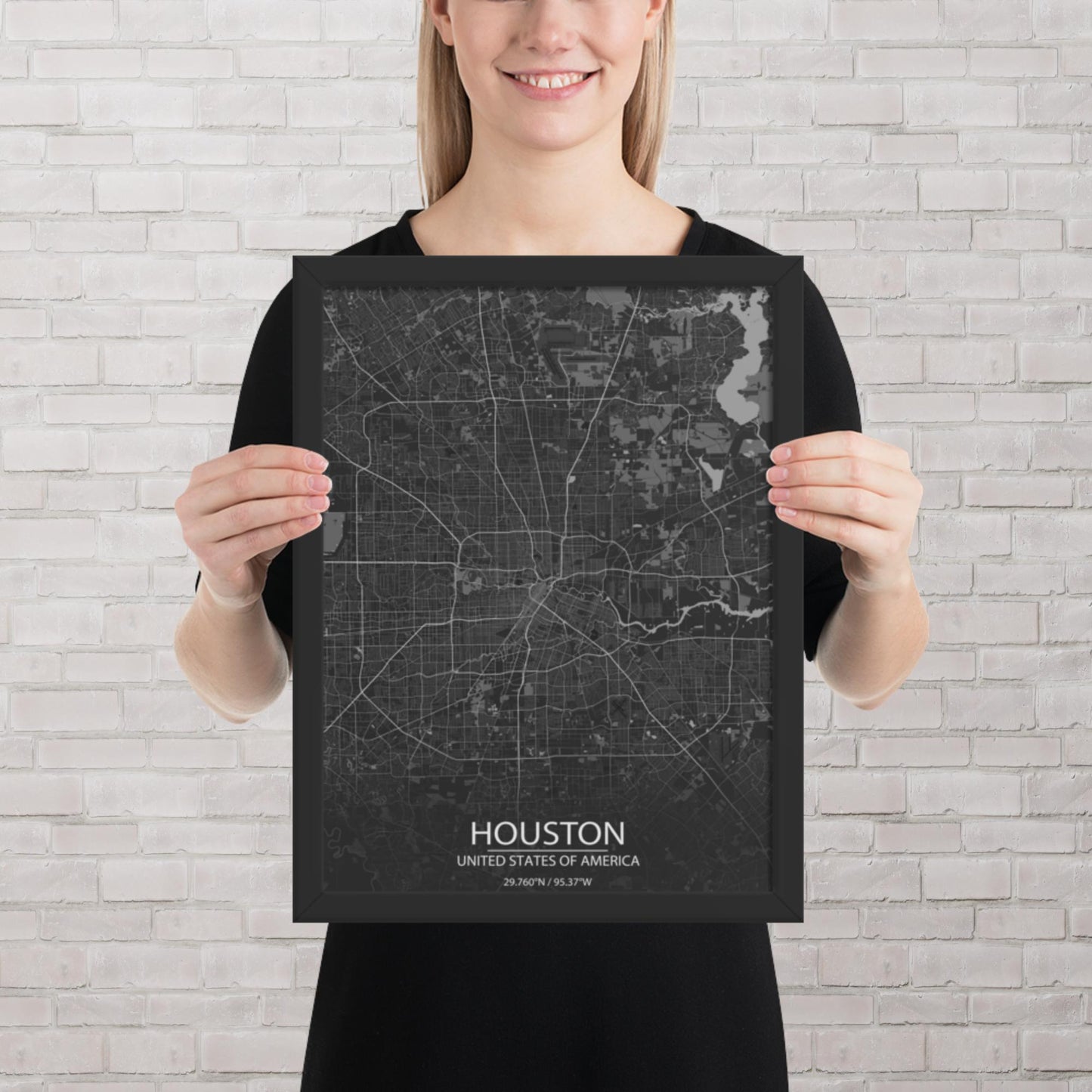 Houston Dark Grey Framed Map