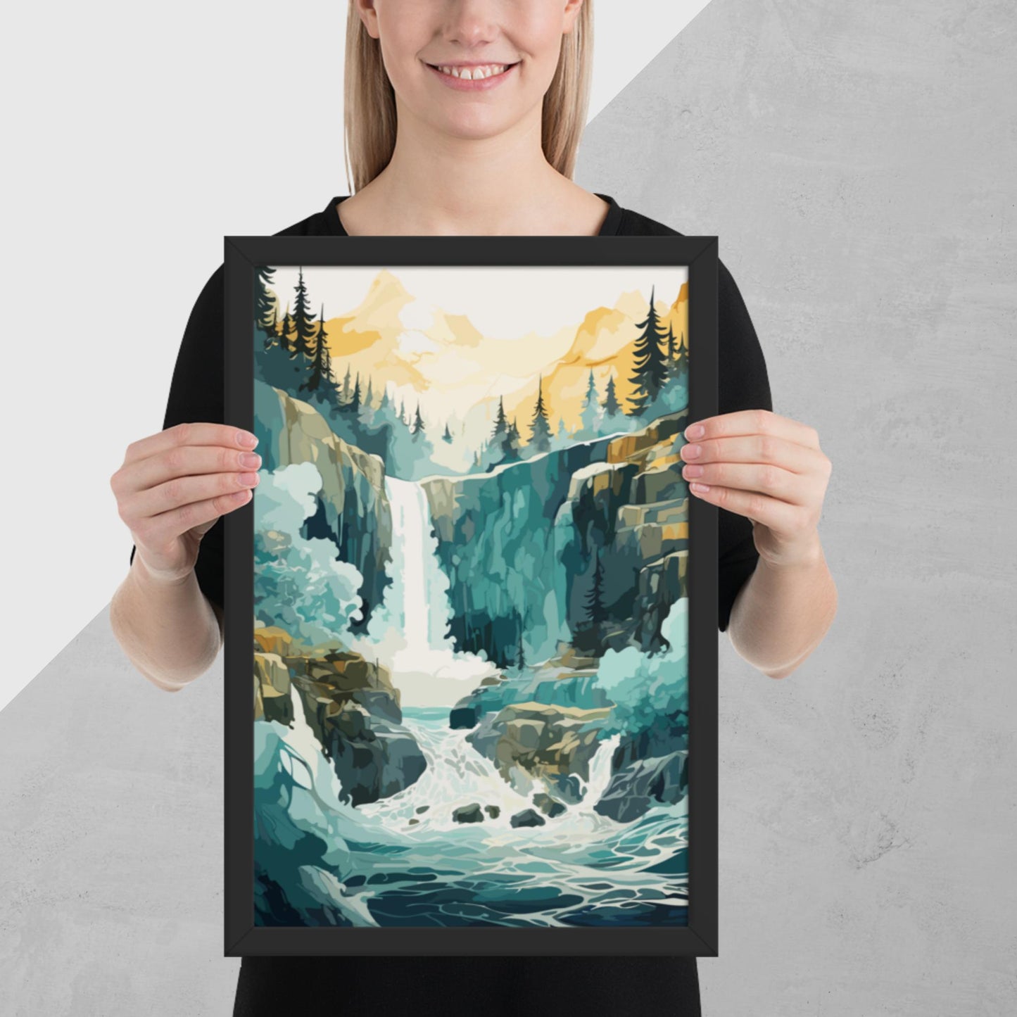 Roaring Forest Waterfall Framed Poster