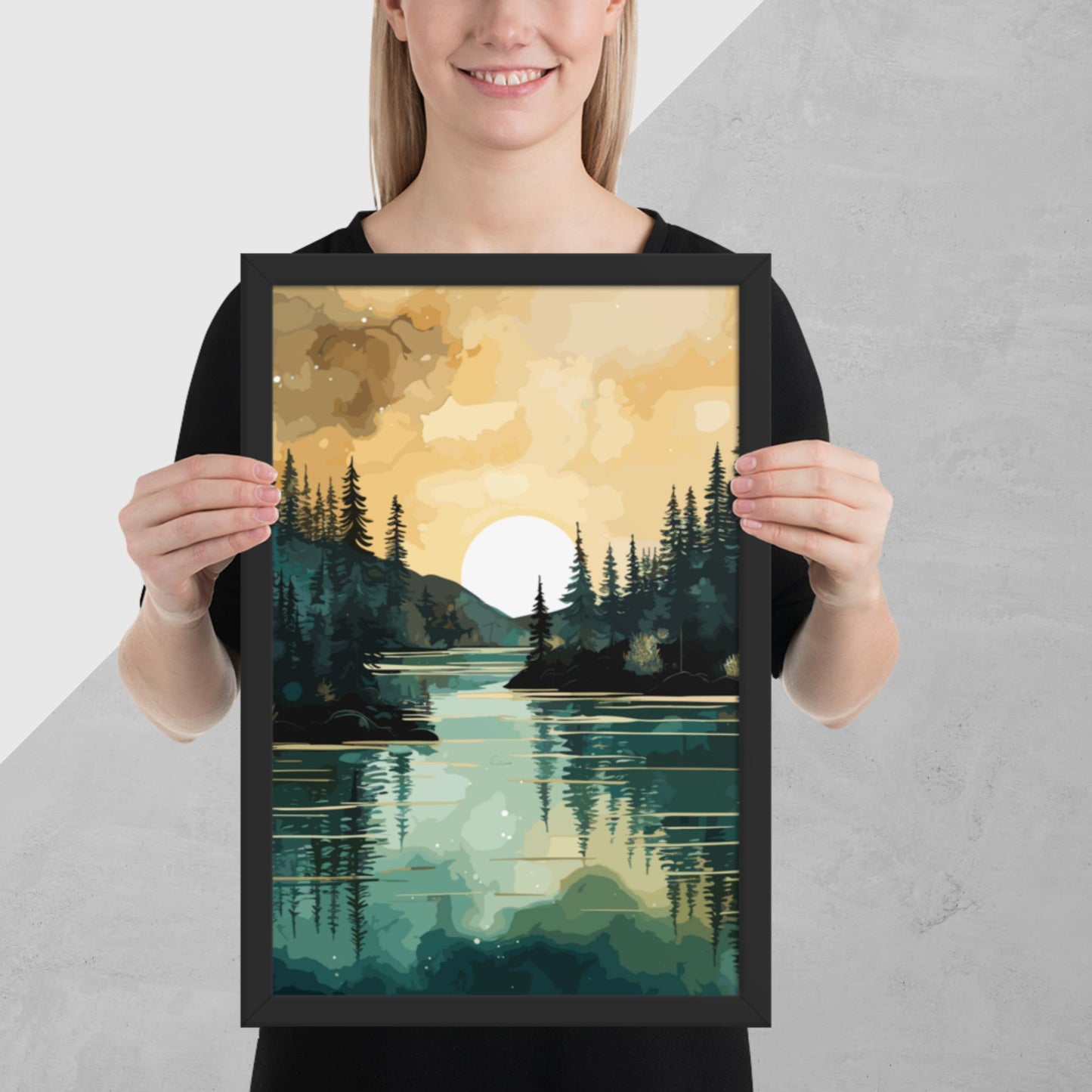 Forest Lake Sunset Framed Poster