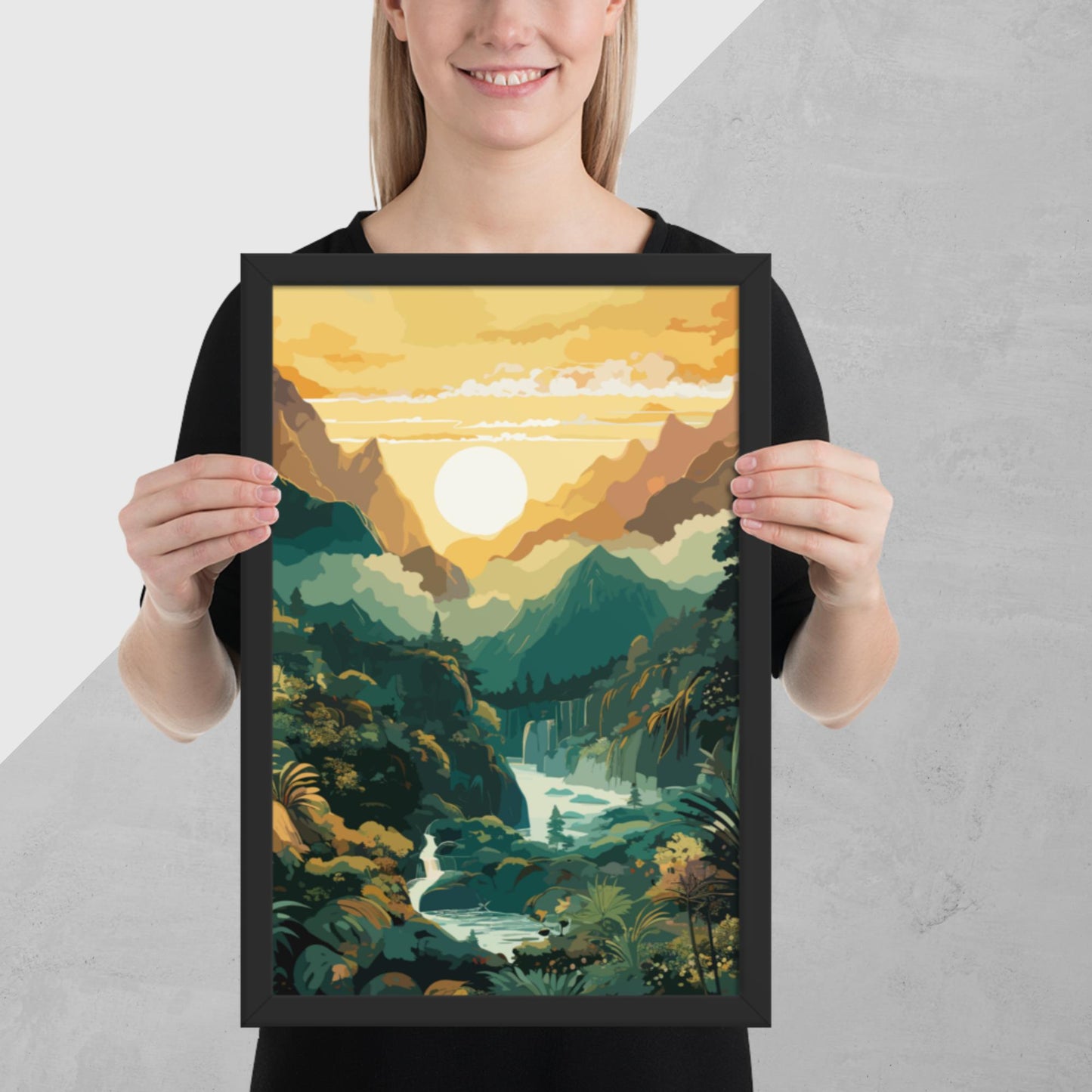 Mountainous Rainforest River Framed Poster