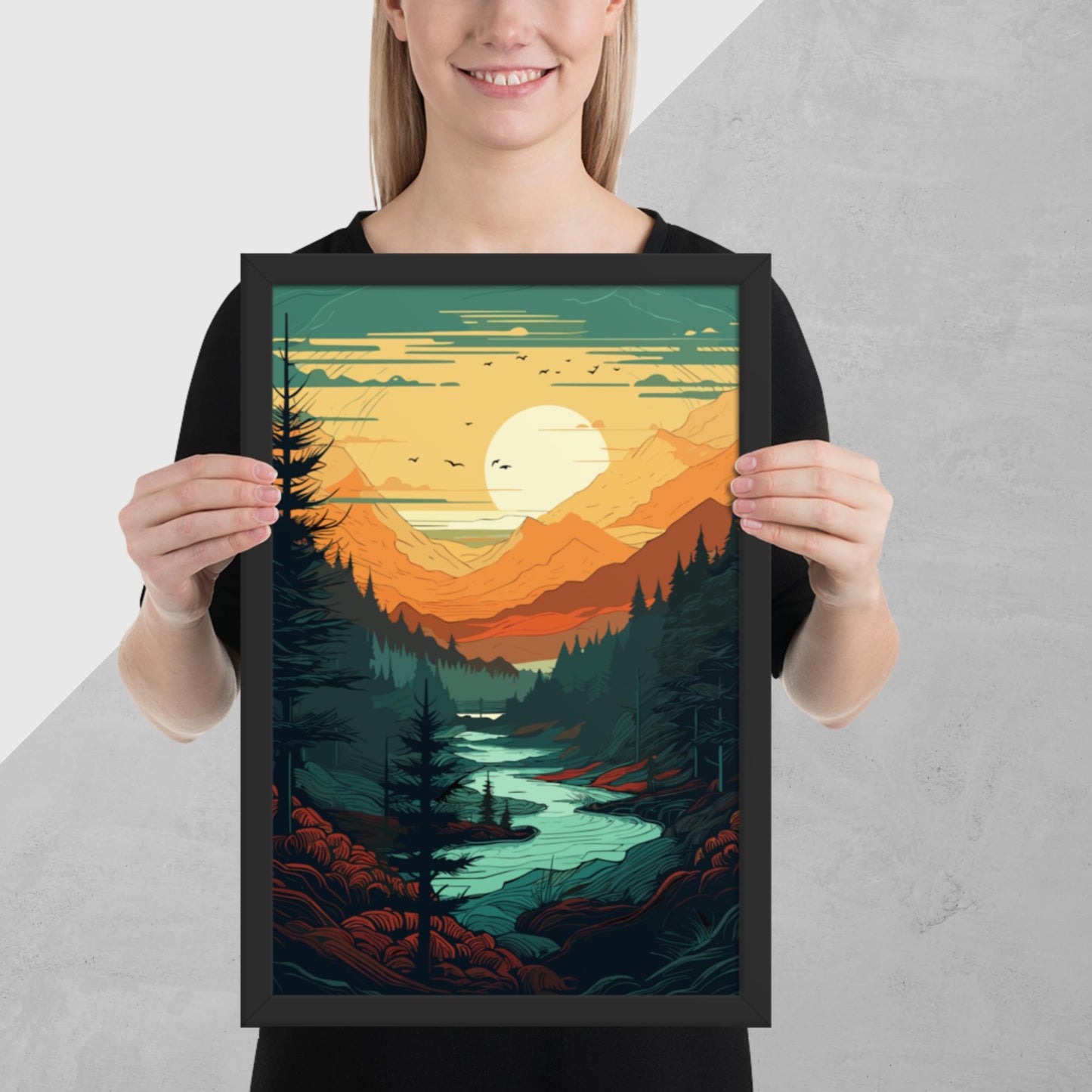 Forest River Sunset Framed Poster