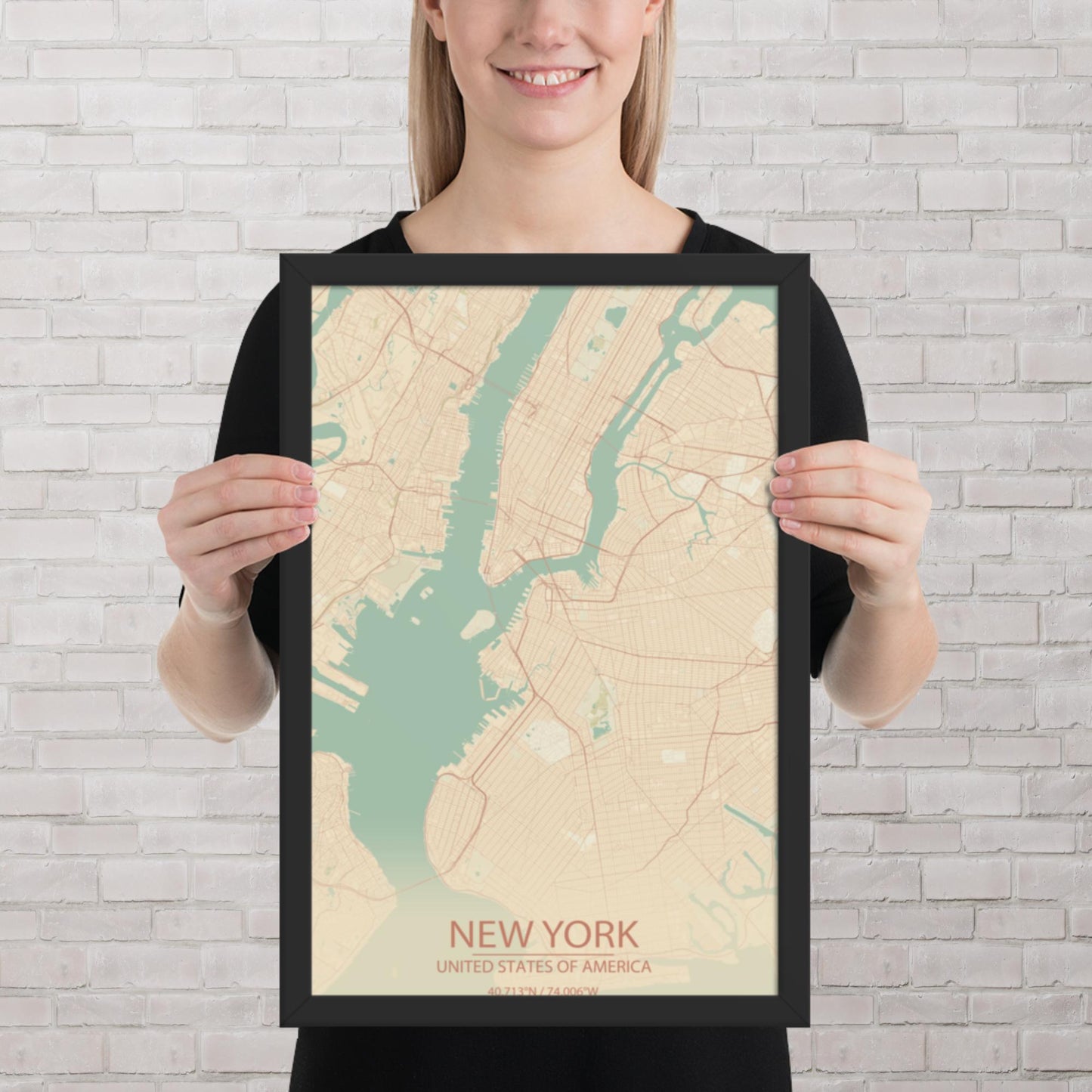 New York Vintage Style Framed Map