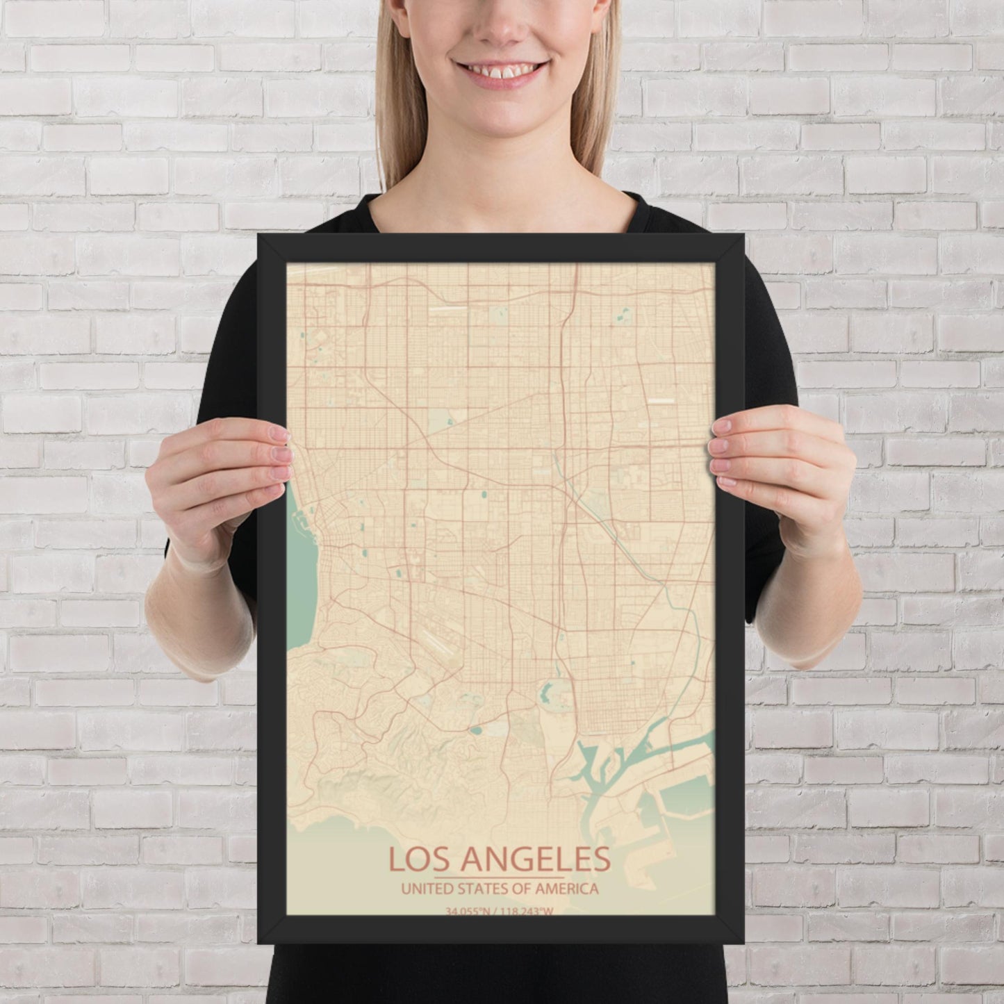 Los Angeles Vintage Style Framed Map