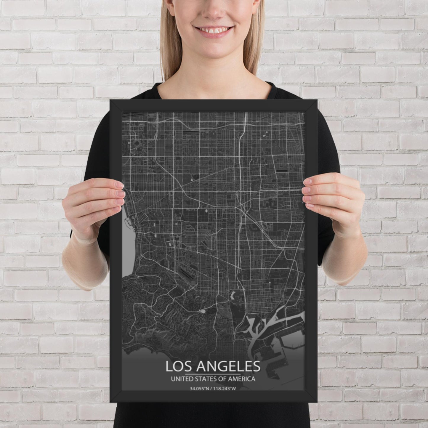 Los Angeles Dark Grey Framed Map