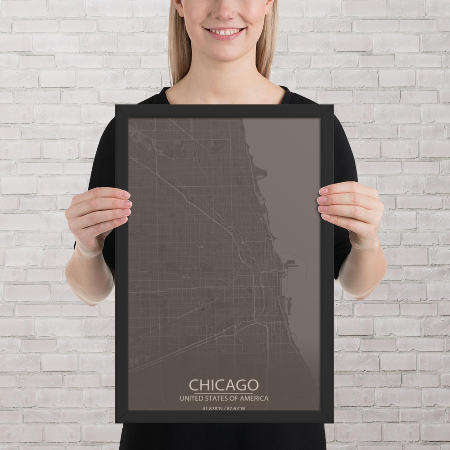 Chicago Brown and Grey Framed Map