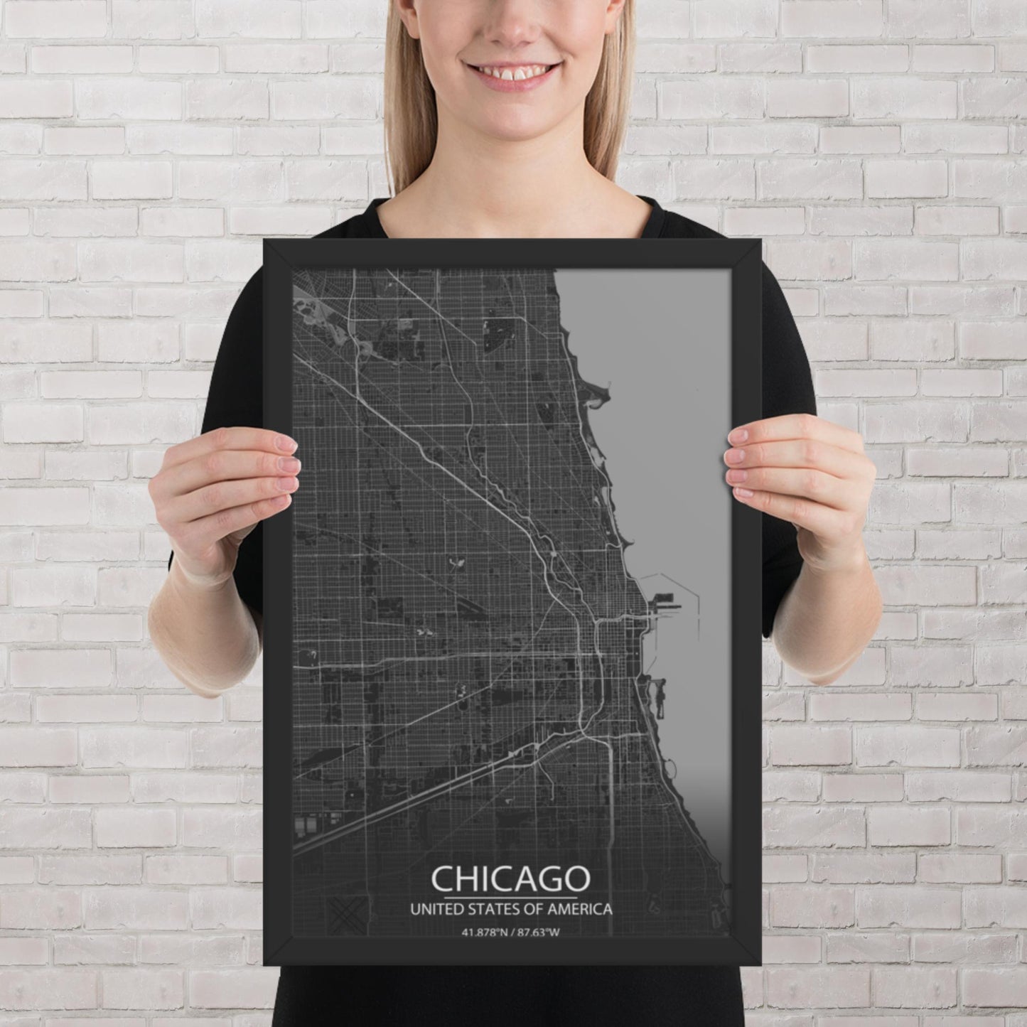 Chicago Dark Grey Framed Map