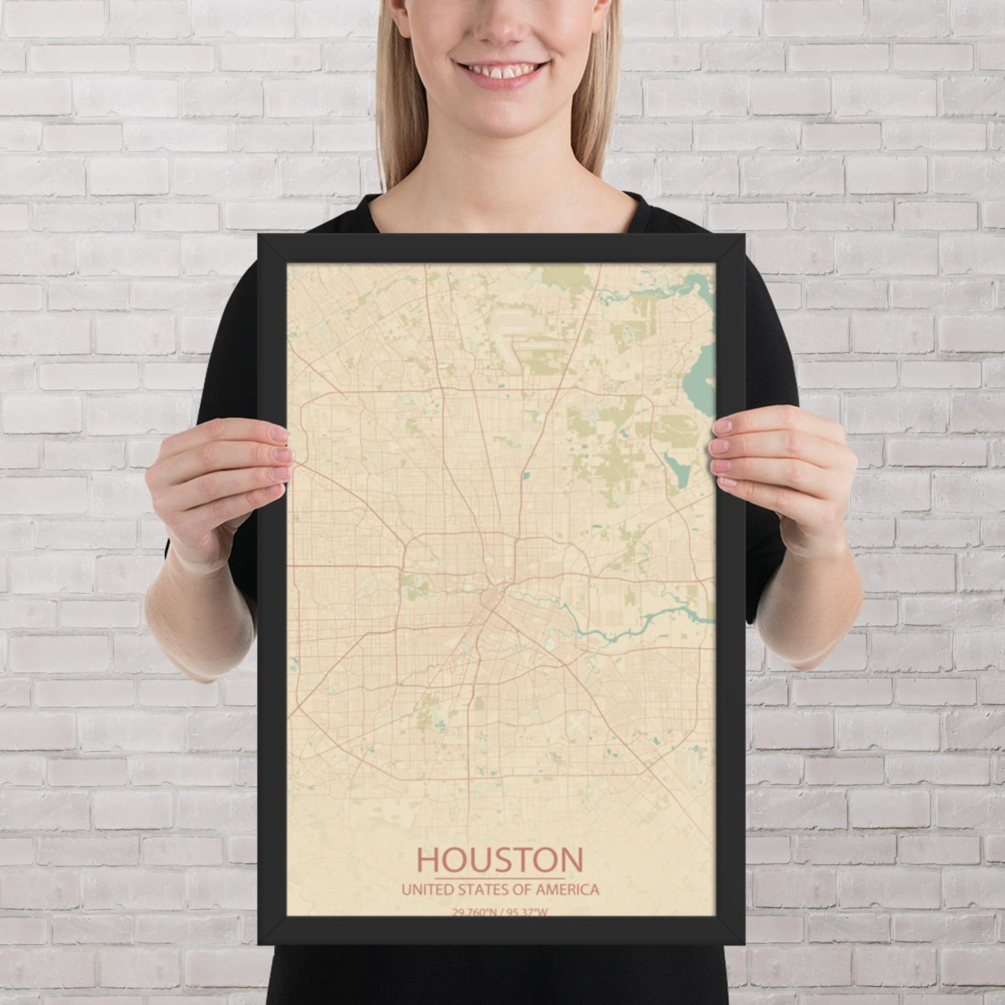 Houston Vintage Style Framed Map